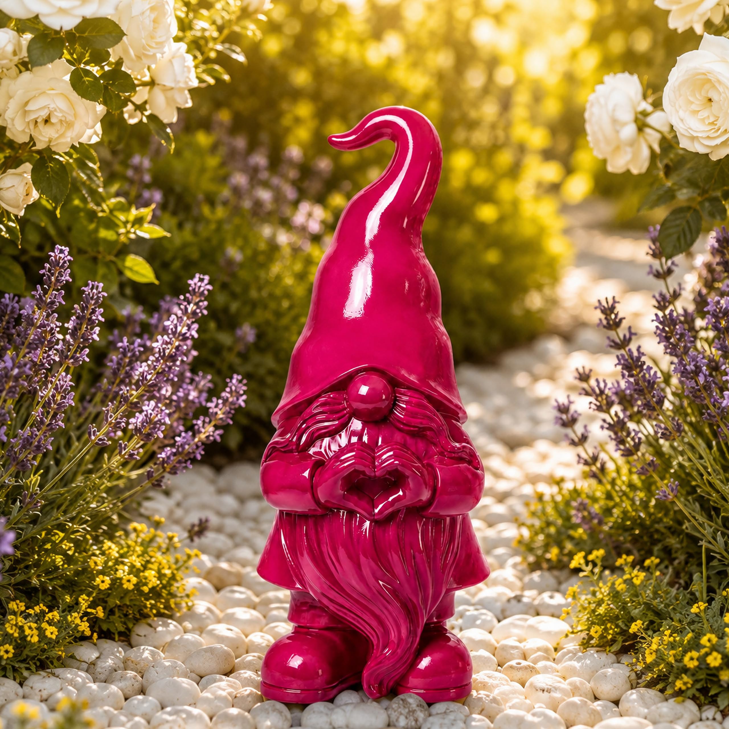Pommerntraum ®| Gartendeko Verliebter Gartenzwerg Zwerg Wichtel Gnom Herz | Sammlerfigur Gartenfigur DesignZwerg Pop-Art Zwergenfigur Zwergenskulptur (AMOR)