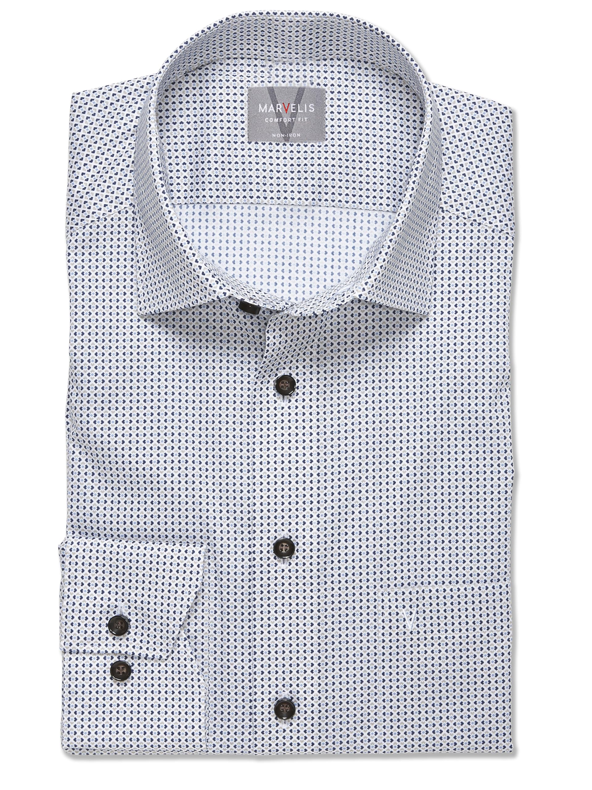 Marvelis Męska koszula biznesowa z długim rękawem 703014, nadruk rotacyjny, Comfort Fit, New Kent