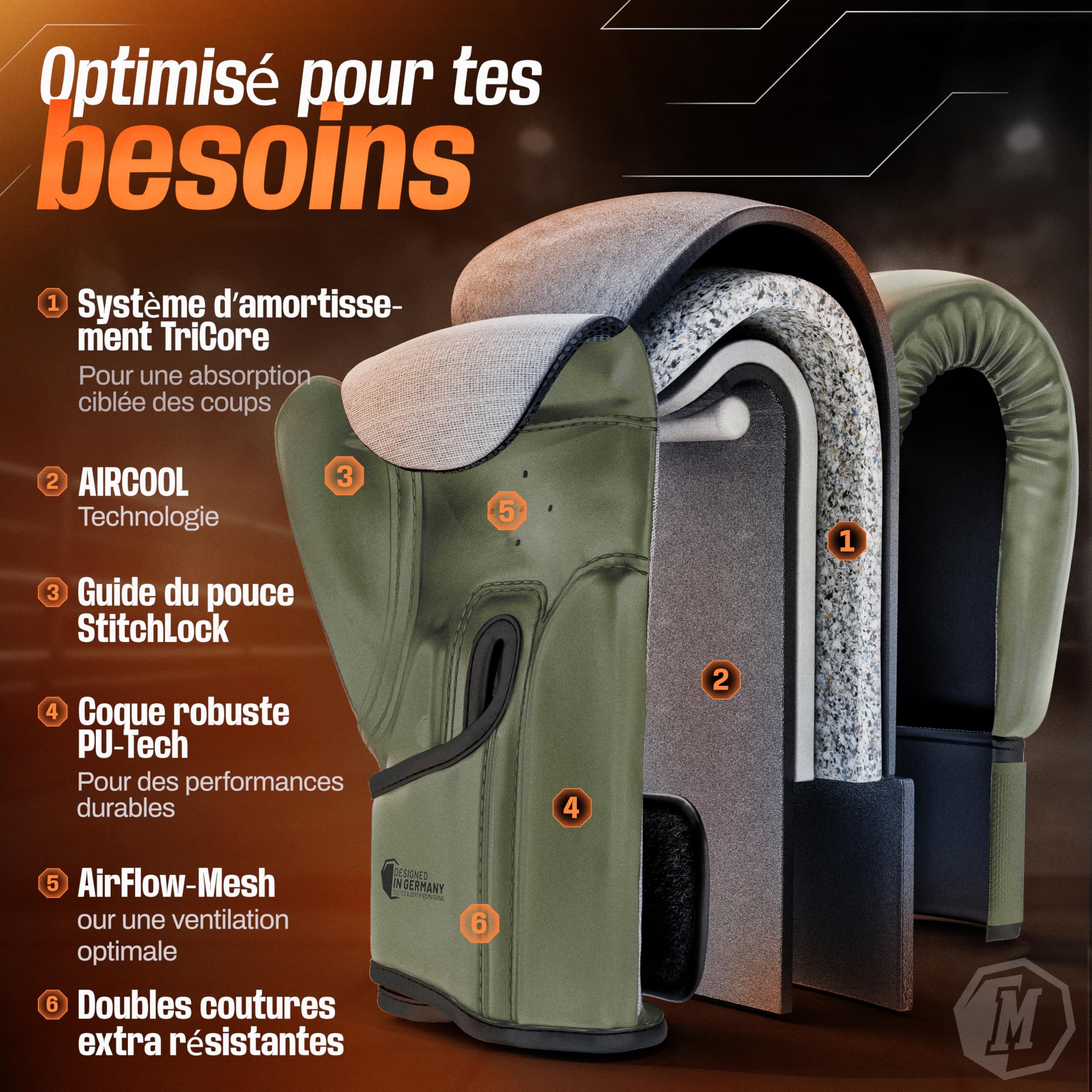 MADGON Gants de Boxe en Matériau de la Meilleure Qualité pour Une Durée de Vie Exceptionnelle - Gants MMA, pour Les Arts Martiaux, Le Sparring avec Une Absorption Optimale des Chocs, Sacoche Incluse