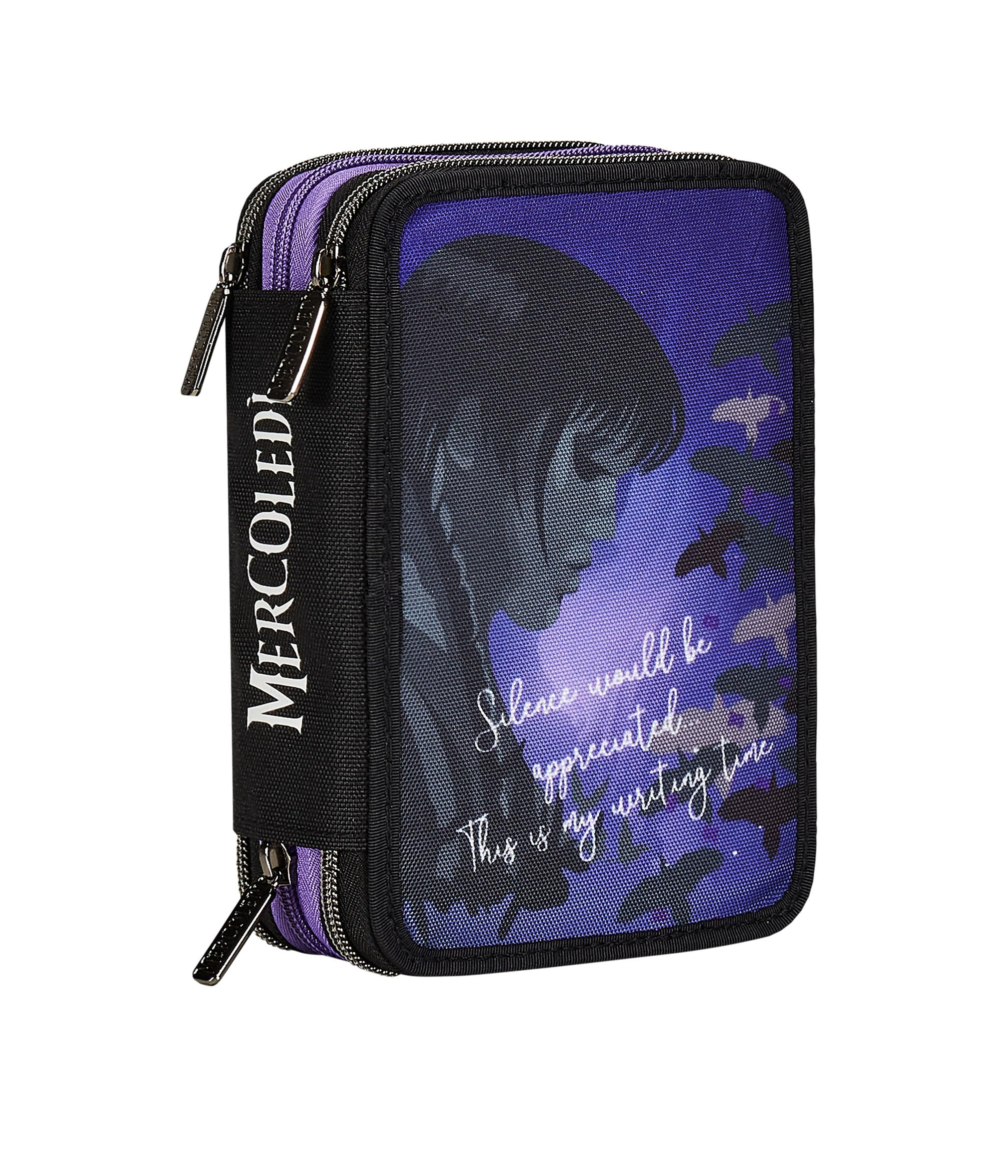 Seven School Pencil Case 3 Compartments, Wednesday Be The Strange You Want to Be, Purple – Multi Compartment Pen Holder with Pencils, Pens and Colours, Backpack Accessories, School Backpack – Pencil