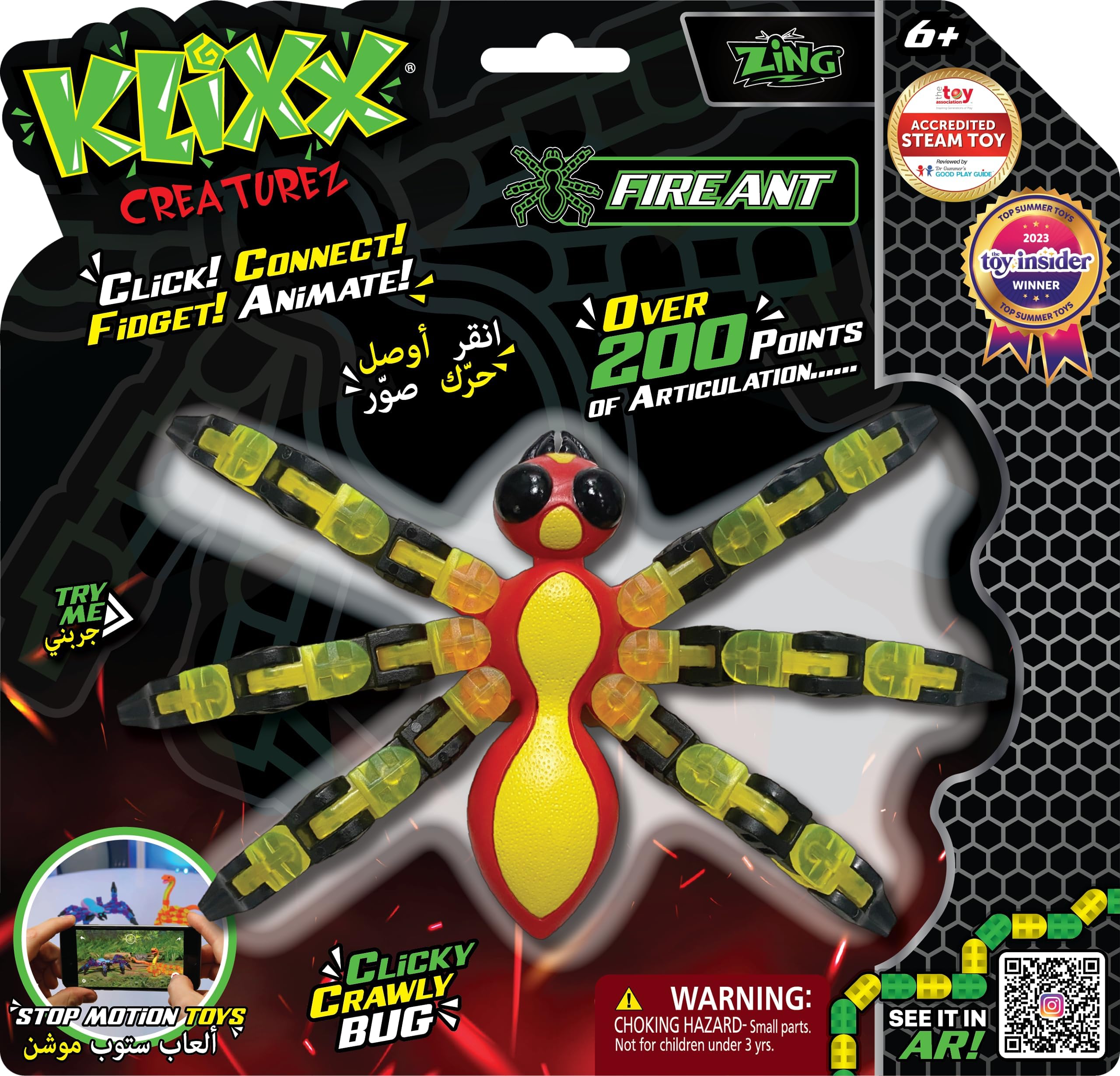 Creaturez Fire Ant Fidget Toy, Interlocking Bug Segments with Clicking Sound, Stop Motion Capable, Creative Play Toys, 24 Inch Crawling Critter for Kids and Adults