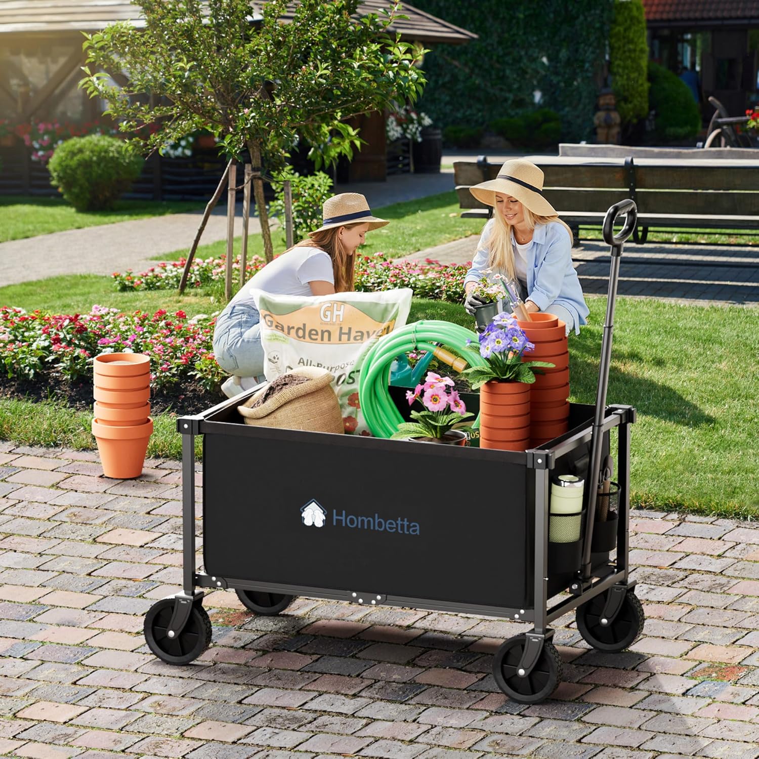 Collapsible Wagon Cart with Wheels, 150L Lightweight Foldable Utility Cart, Portable Rolling Wagon for Garden, Shopping, Sports, Camping, Transport, Black