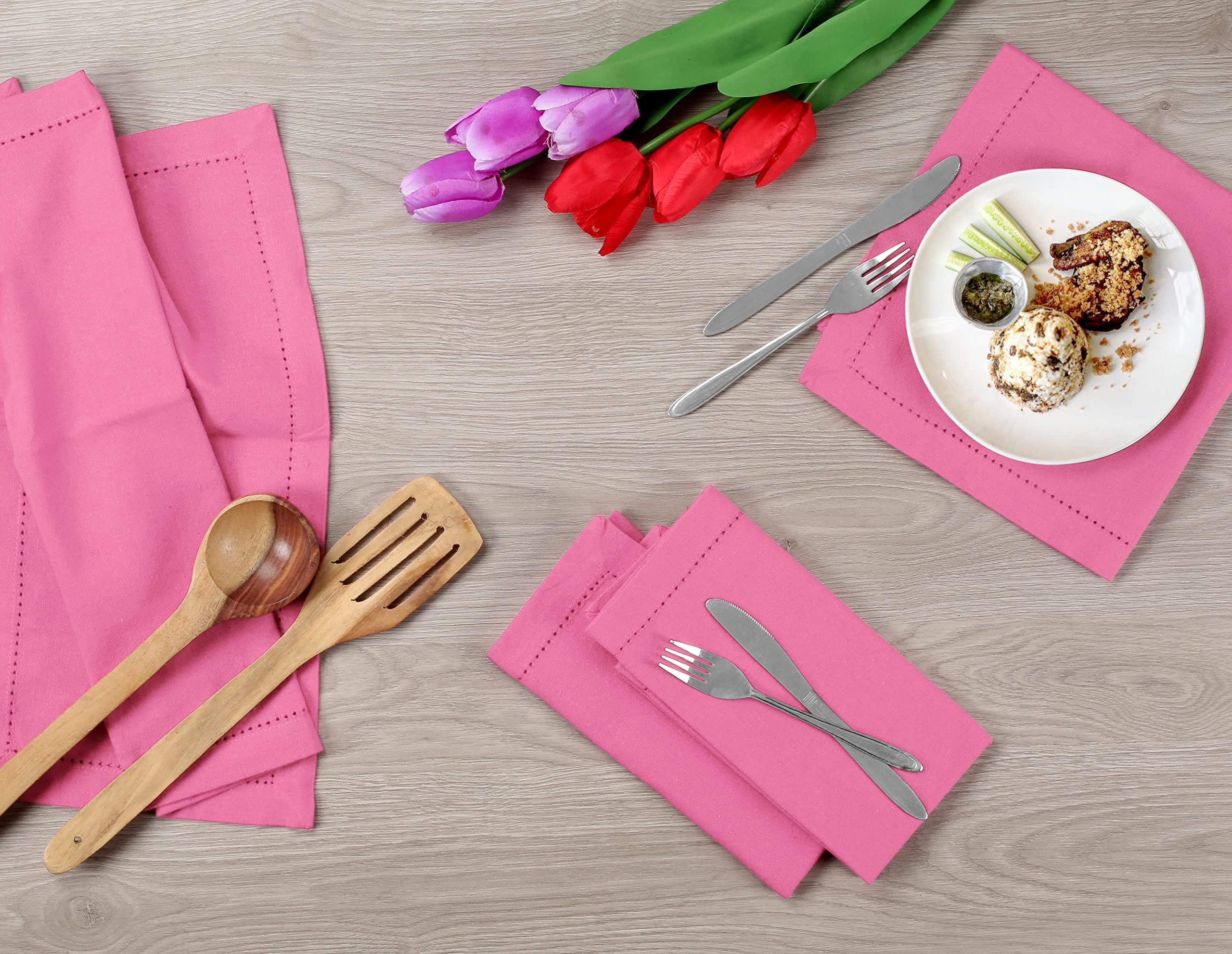 Baby Pink Cotton Cloth Dinner Napkin Set of 12 Hemstitched 18x18 Inch Decorative Beautiful Soft Durable Washable Reusable Perfect for Dining Table Décor Farmhouse Easter Party Wedding Everyday Use