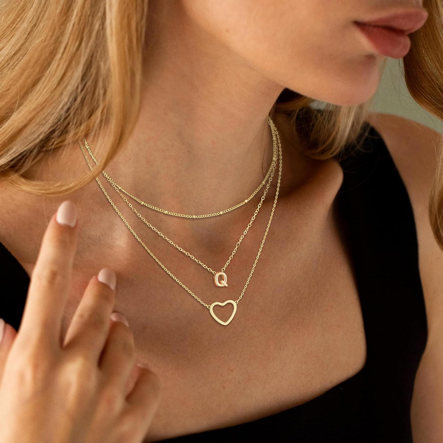 ASCOMY Gold Necklace for Women 14K Gold Plated Initial Necklaces Layered Heart Letter Necklace Layered Heart Pendant Necklace Alphabet A-Z Charm Necklaces Personalized Jewelry Gift for Women - Image 2