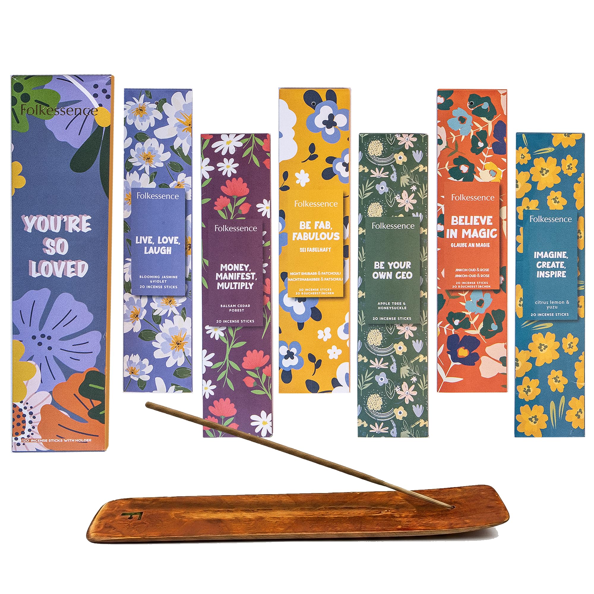 Folkulture Nature's Whisper Incense Sticks (120 Sticks) | Set Of 6 Premium You're So Loved Incense For Meditation, Aromatherapy | No Charcoal, Organic, Non Toxic, 45 Mins, Long Burning Jasmine & Rose Insence