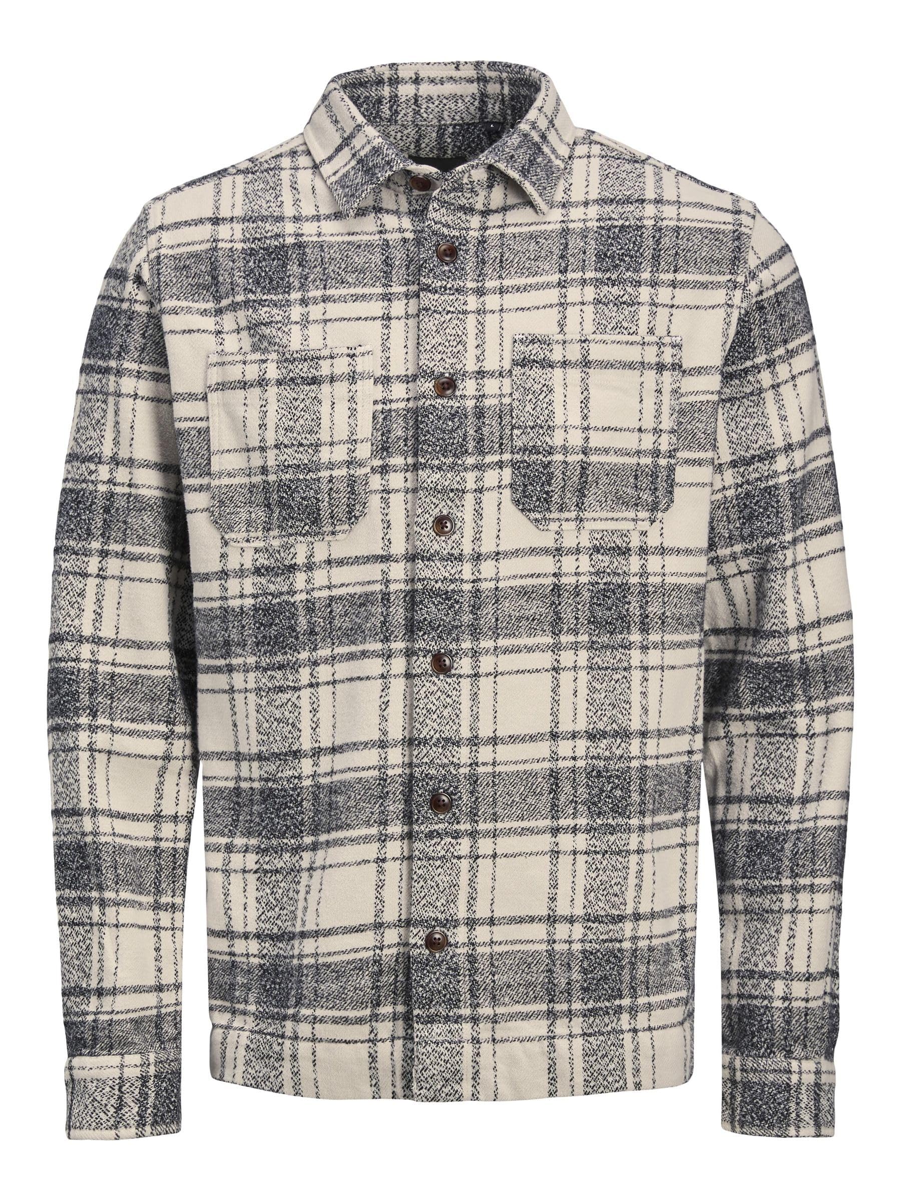 JACK&JONES Men's JJELOGAN Check Overshirt L/S SN Shirt, Cloud Dancer/Fit:Comfort FIT, M