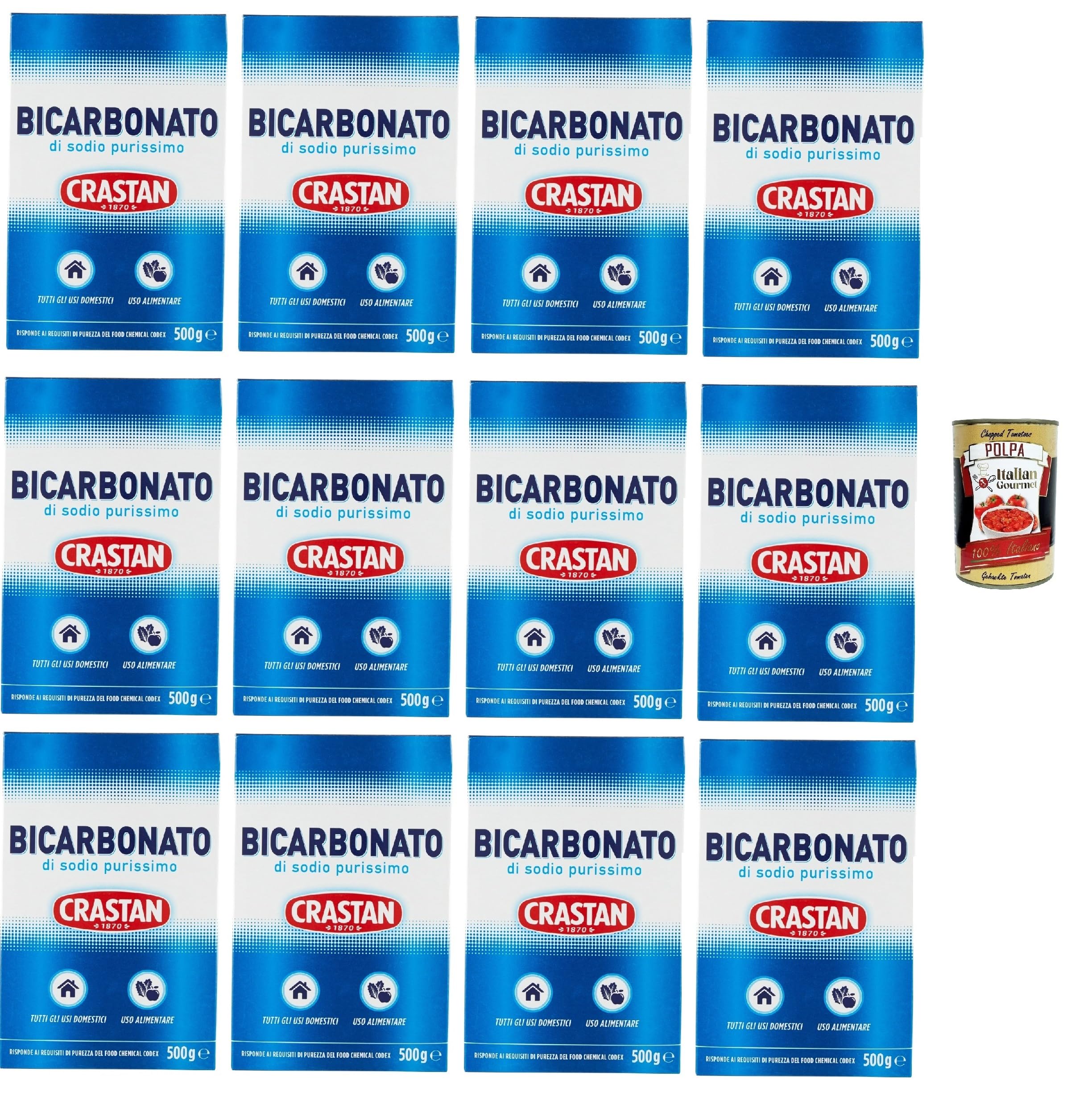 Crastan Bicarbonato di sodio purissimo reines Natriumbicarbonat für den Heimgebrauch und für Lebensmittel 12x 500g + Italian Gourmet polpa 400g