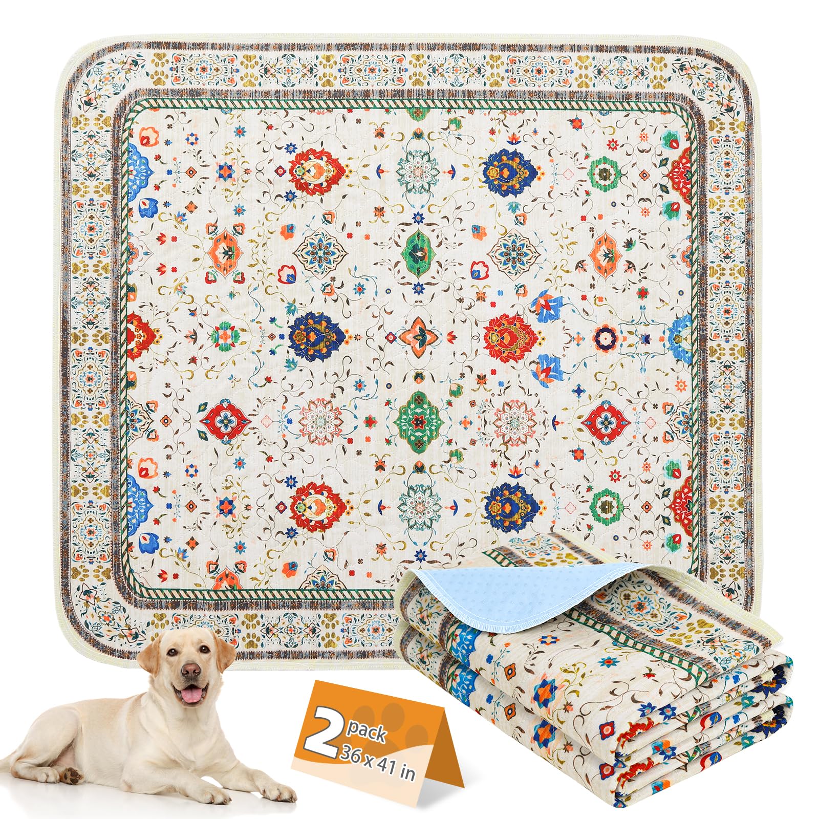 KOOLTAIL Washable Pee Pads for Dogs,2 Pack Super Absorbent Reusable Puppy Training Pads Waterproof, Nonslip and Leak-Proof Dog Pee Pads, Large Pet Mats Whelping Pads for Floor, Crate, Couch 36 * 41"