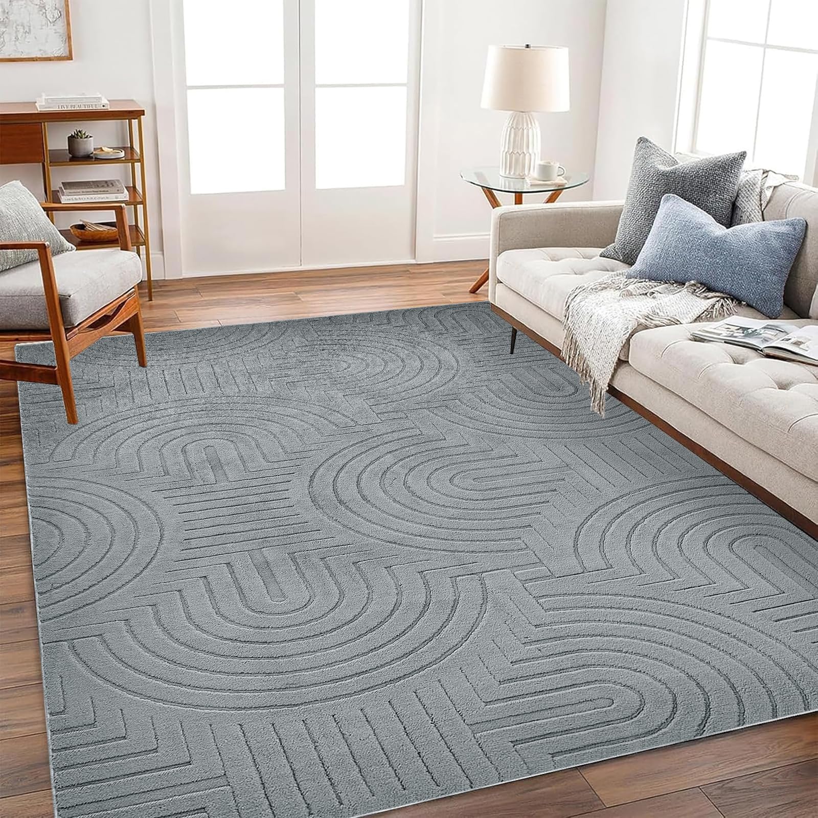 WONGS BEDDING Wohnzimmer Teppich Modern Waschbar 160x230cm, Grau