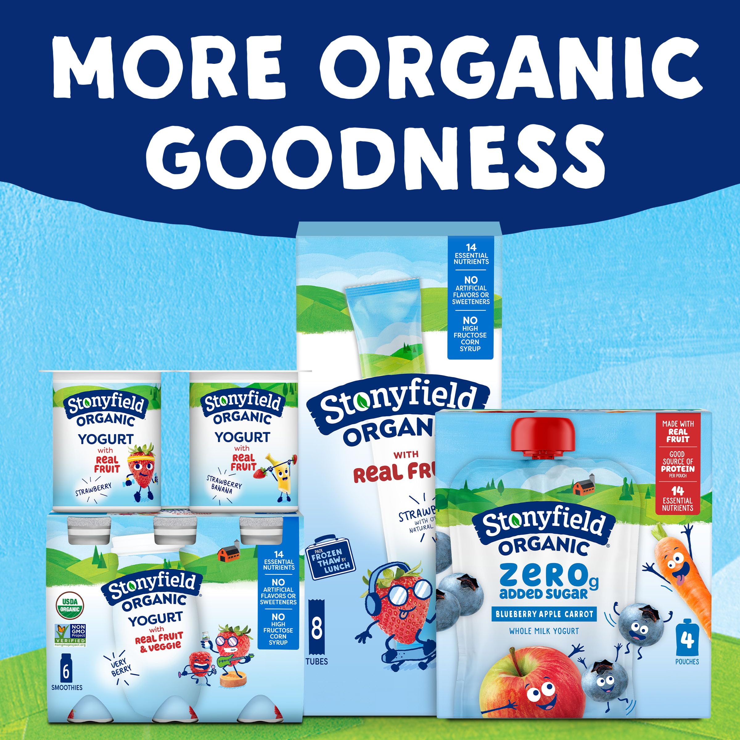Stonyfield Organic Kids Zero Grams Added Sugar Blueberry Apple Carrot Whole Milk Yogurt 3 5 oz Pouches 4 — view 8