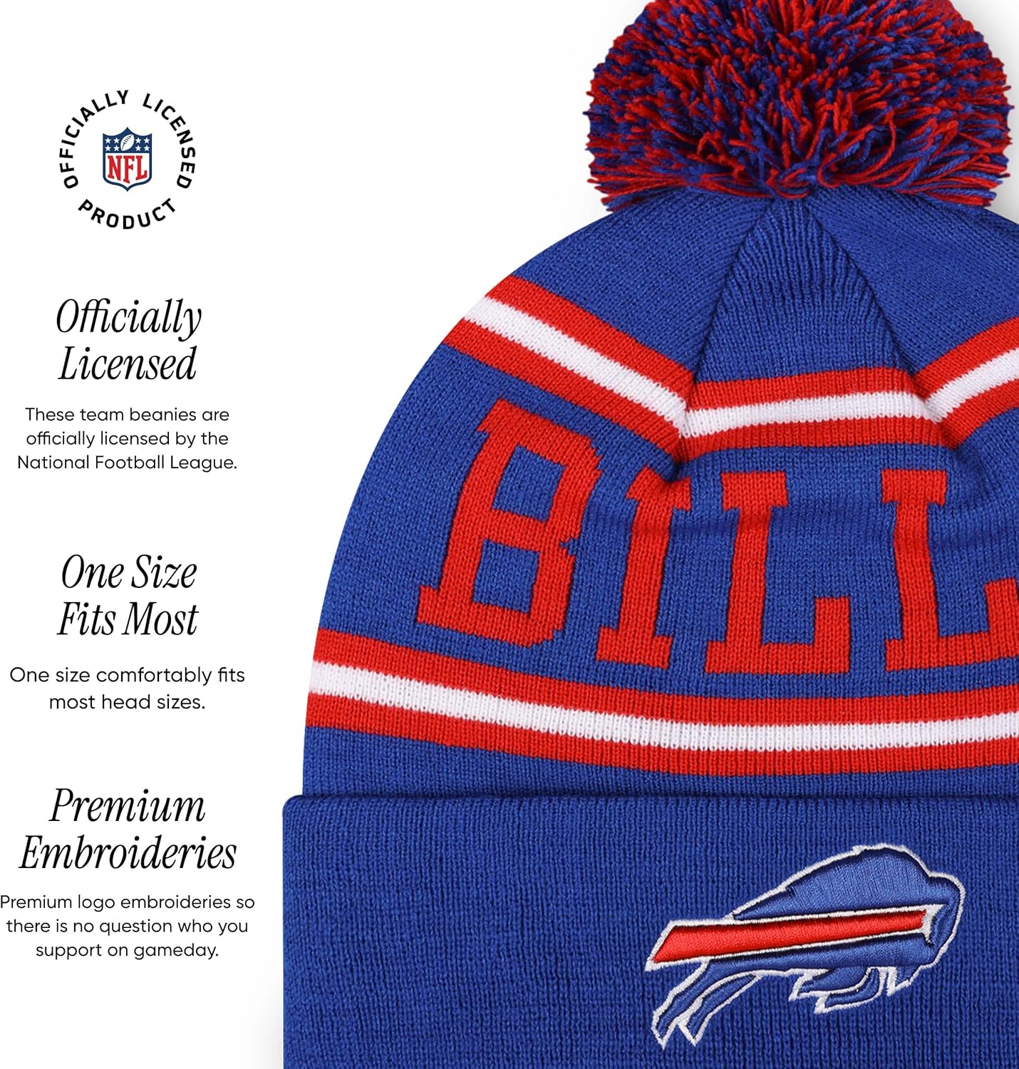 FOCO NFL Unisex-Adult NFL Team Logo Stripe Pom Beanie Hat - Image 4