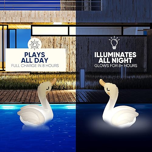 Miniatura 9 de TIALLY Glow-Mingo Twins - Luces solares flotantes de flamenco para piscina, 8 horas AmbiGlow Radiance, decoración de flamenco inflable rosa, paquete