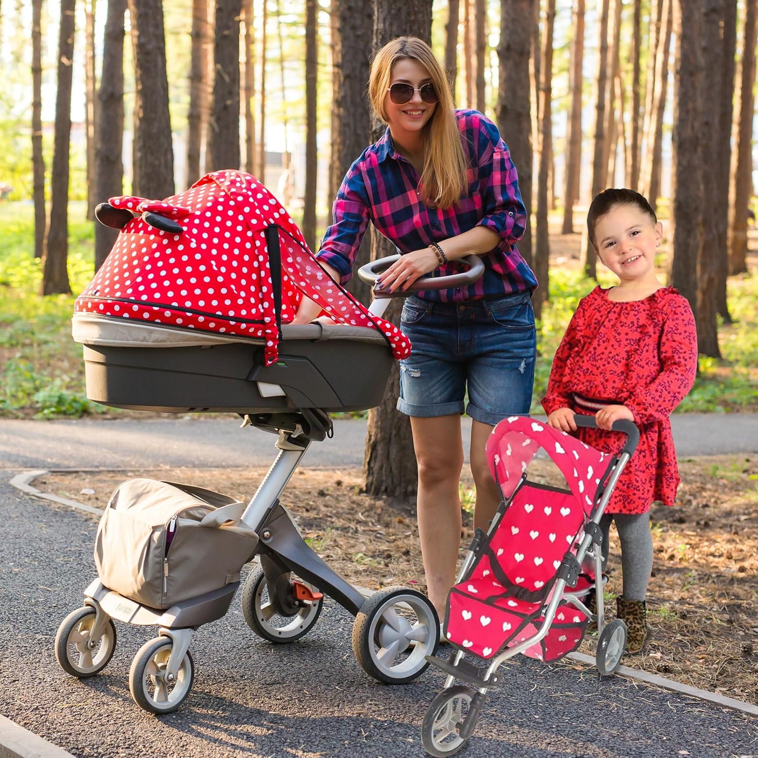 The New York Doll Collection Baby Doll Stroller | Pink Hearts Pattern | Doll Strollers | 3+ to 6 Years | A239