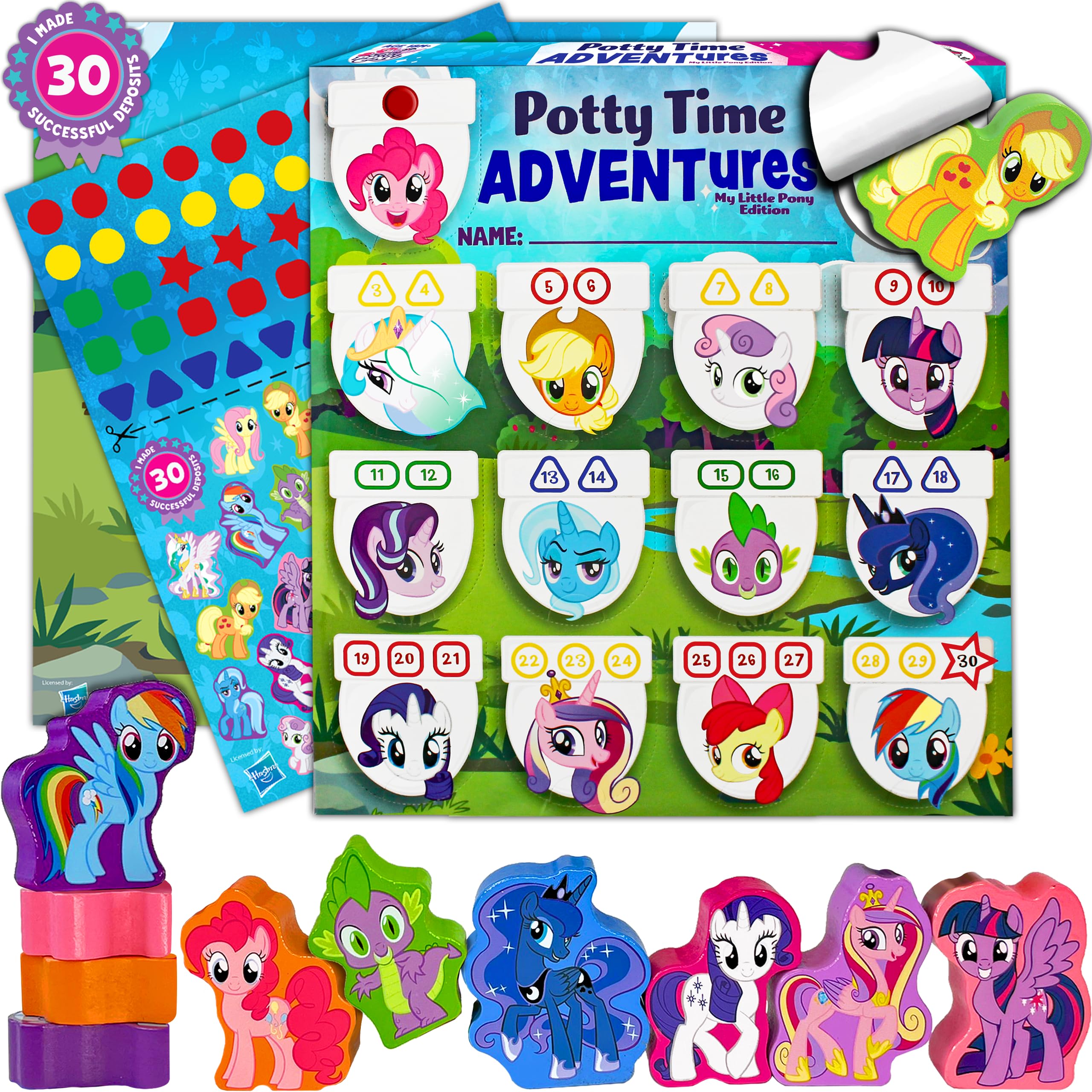 LIL ADVENTS Potty TIME Adventures Toddler Potty Training Sticker Chart Advent Calendar for Toddler Blind Box, Potty Reward Chart 14 Wooden Stacking Block Toys, Activity Board, My Little Pony Toys