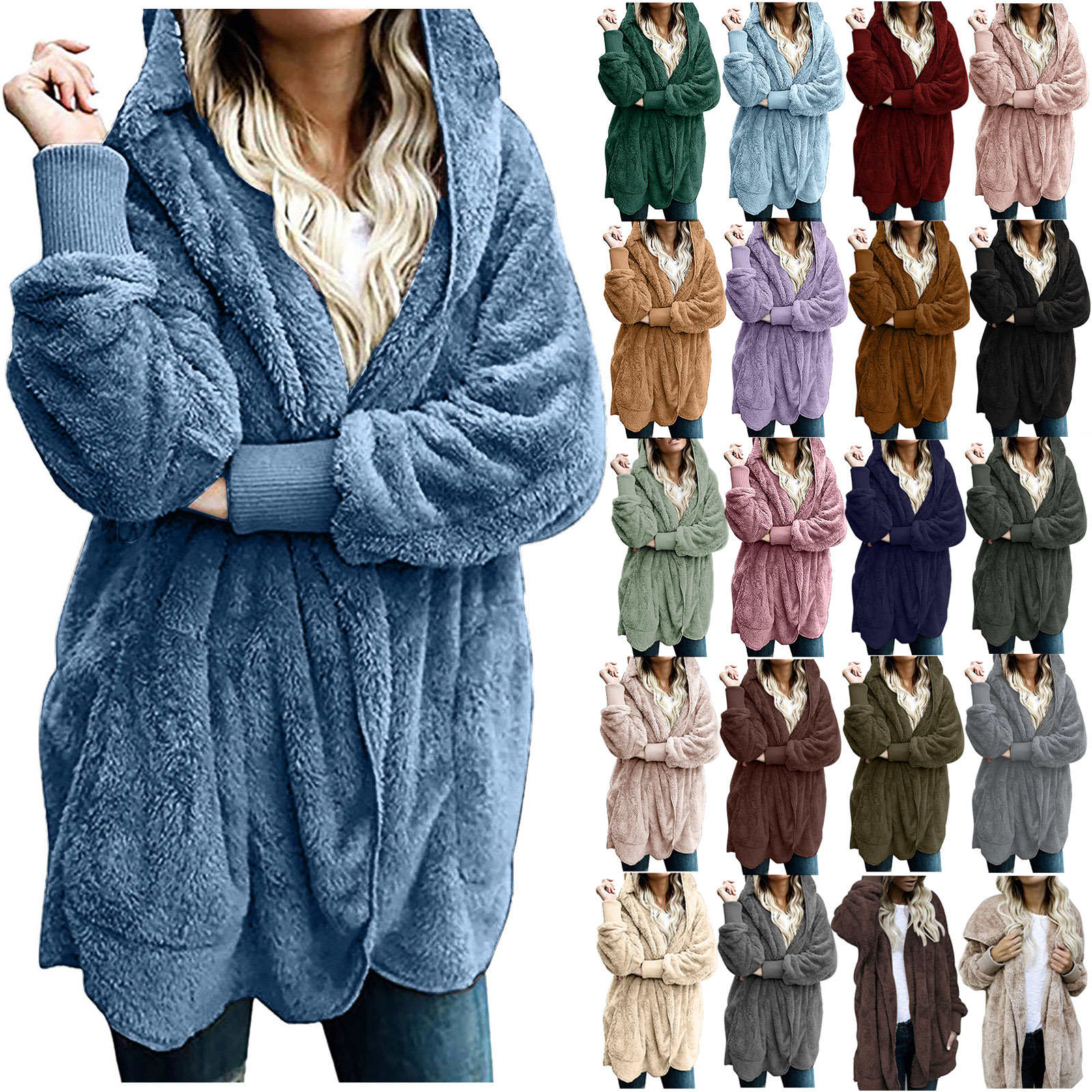Amazon.com: Women Oversized Plush Hoodie Coat Open Front Draped