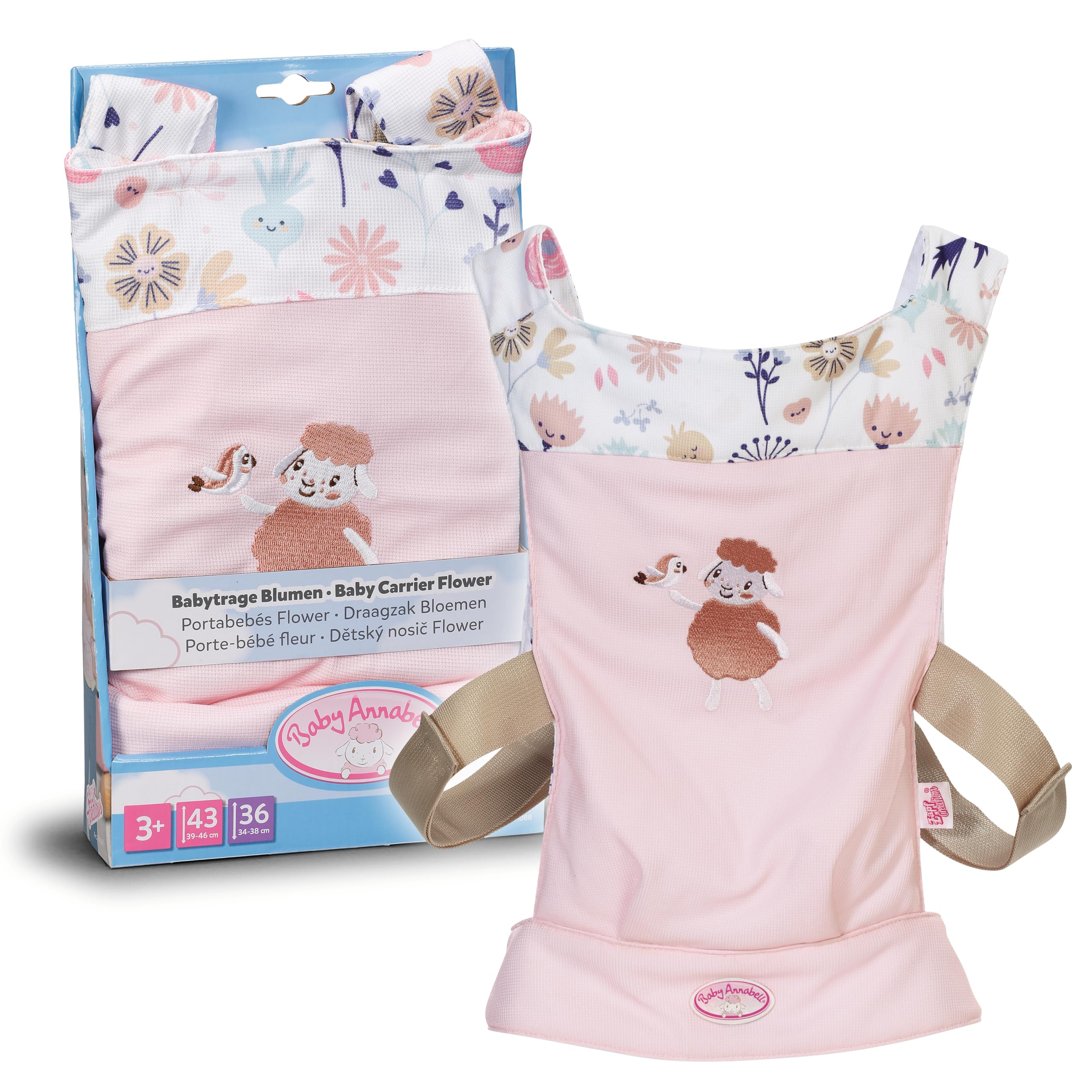 Baby Annabell Nosidełko dla lalek różowe – regulowane paski na ramię.