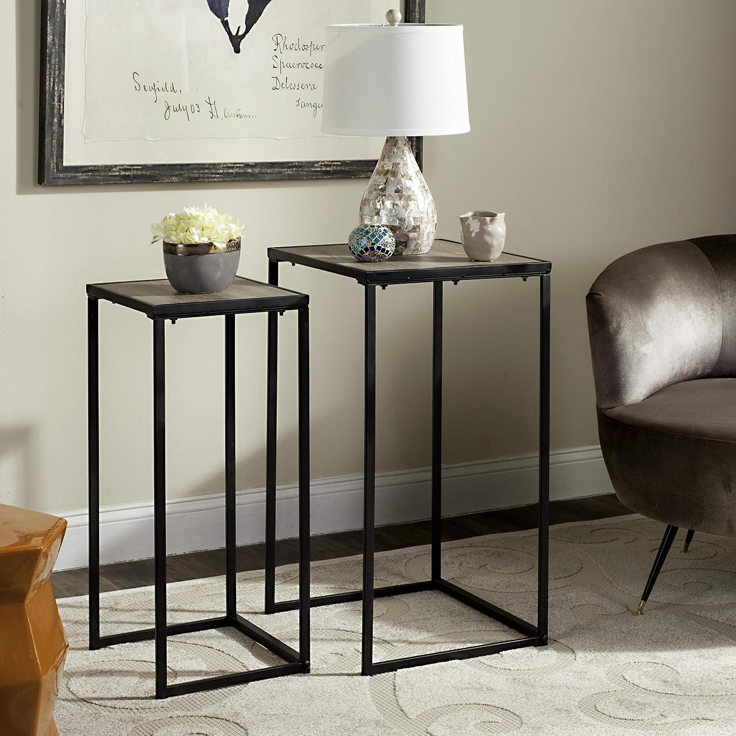 Safavieh Home Collection Callia Retro Mid-Century Light Oak and Black Wood Stacking End Table