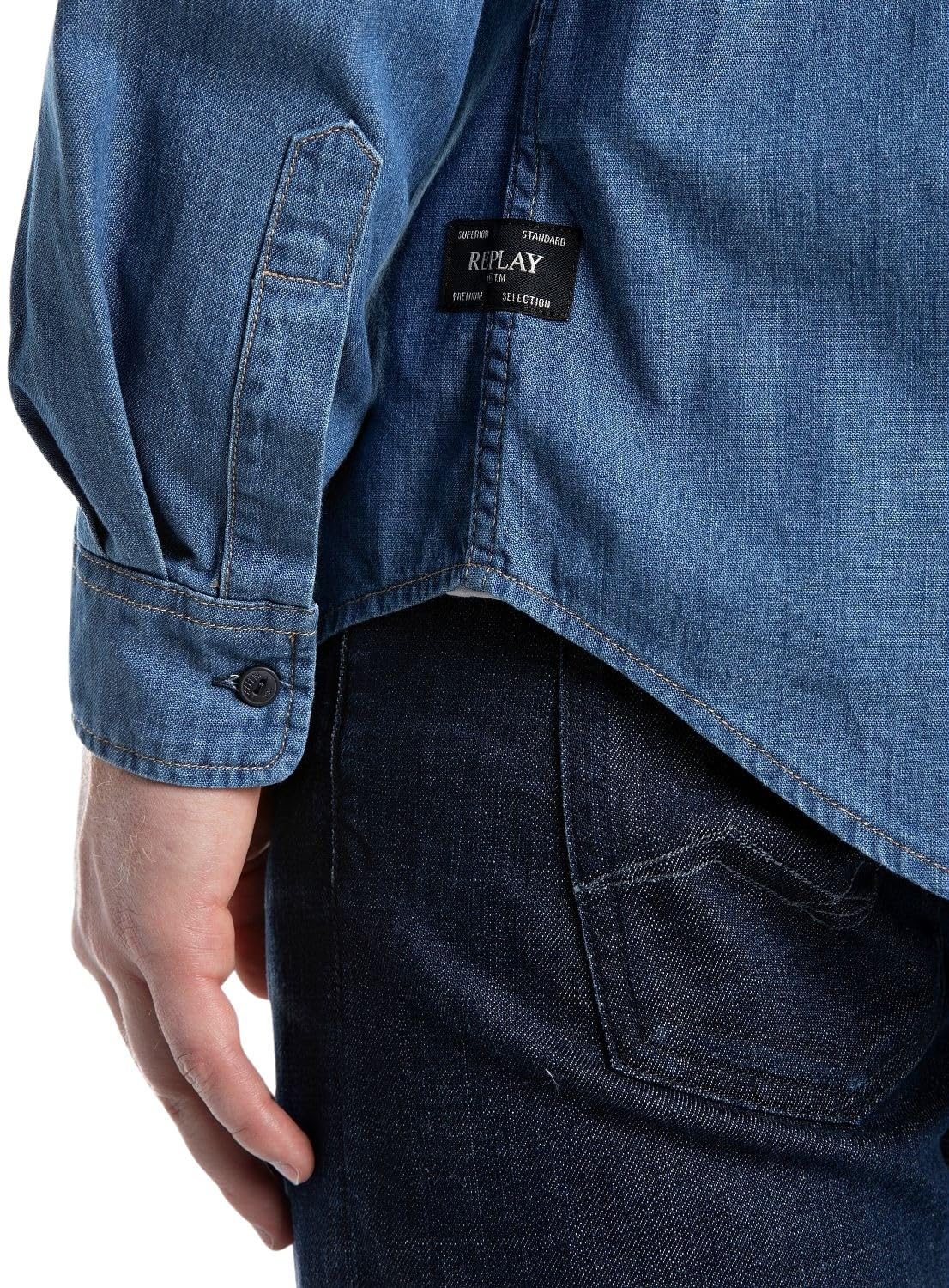 Replay Herren Jeanshemd Langarm Comfort Fit