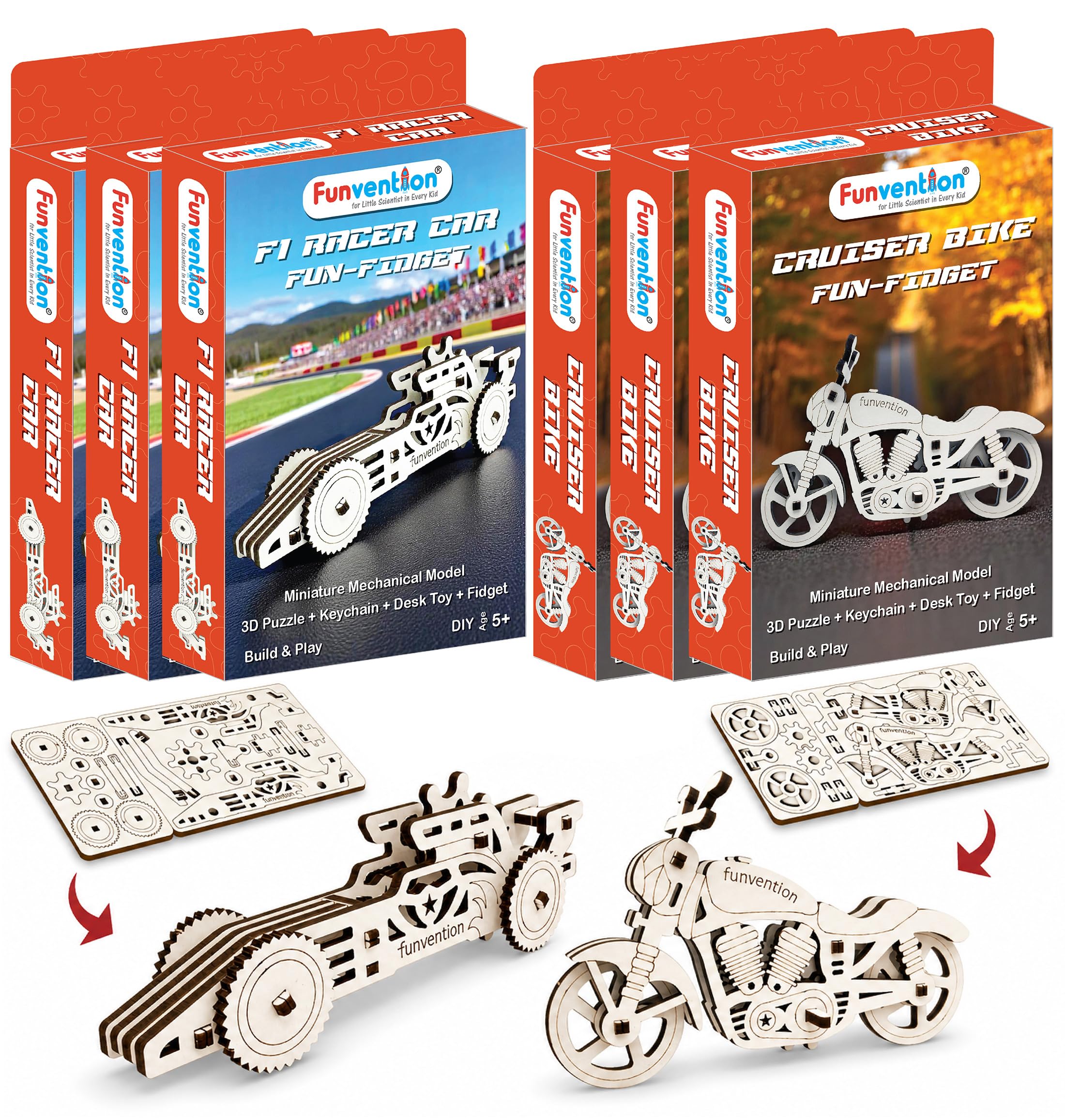 Funvention Birthday Return Gifts (Pack of 6) Fun Fidgets - Racer Car & Bike | DIY Miniature Mechanical Models 3D Puzzle Return Favours for Kids Birthday Party 5+ Years Made in India Toys-image-48