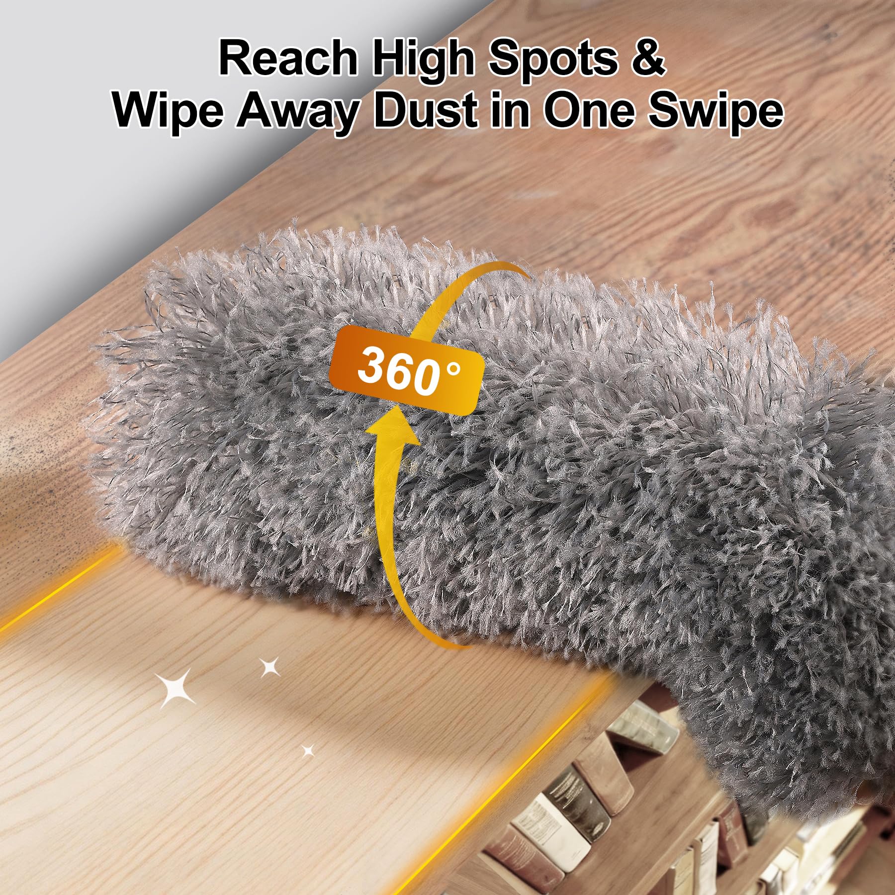 Tiumso Plumero de microfibra 5 en 1, plumero para limpieza, plumero con poste de extensión de 100 pulgadas, plumero de telaraña, plumero de microfibra para techos altos y ventiladores, persianas,