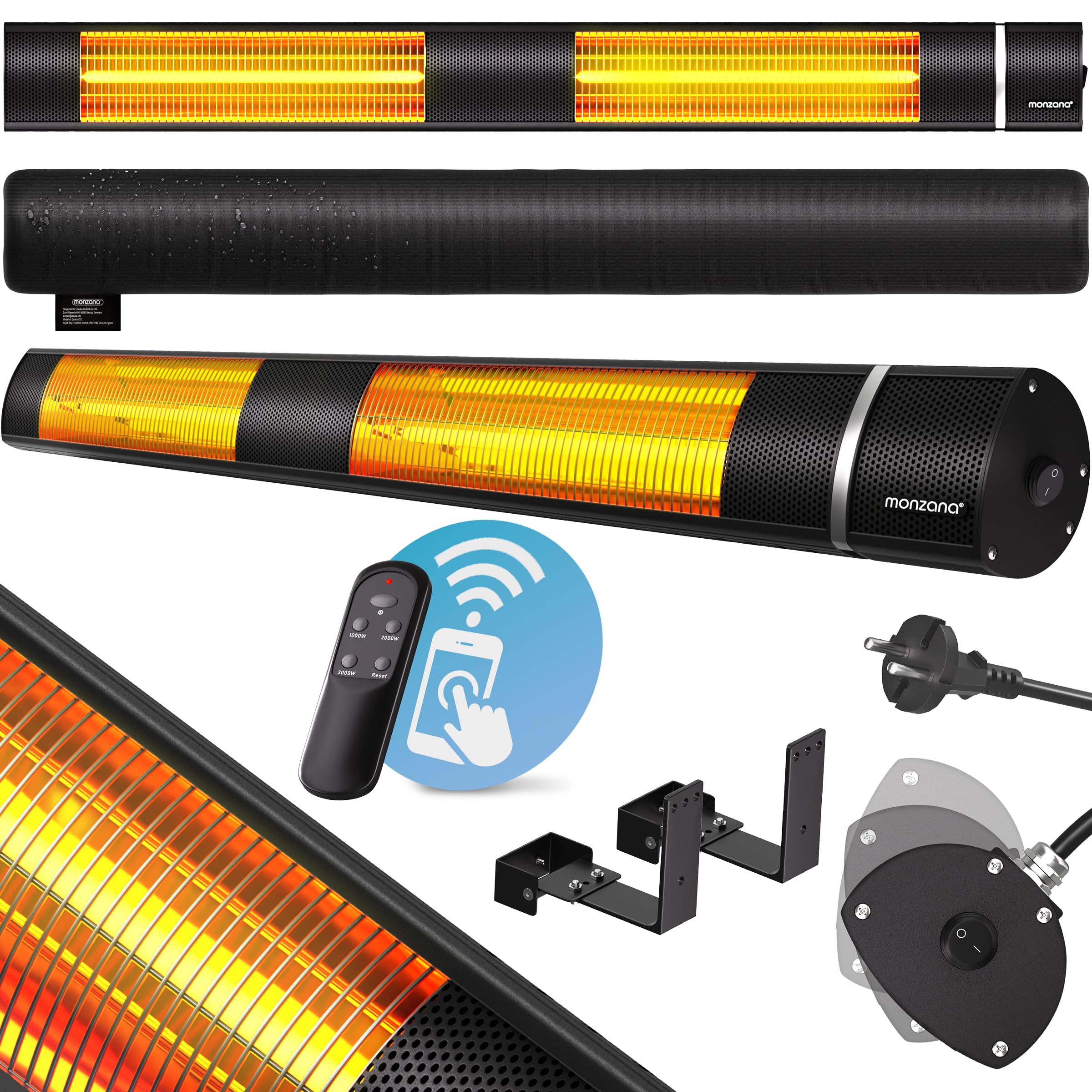 MONZANA® Stufa Elettrica a Infrarossi 3 Livelli di Calore 3000W Inclinabile 90° Telecomando App Riscaldamento Esterno