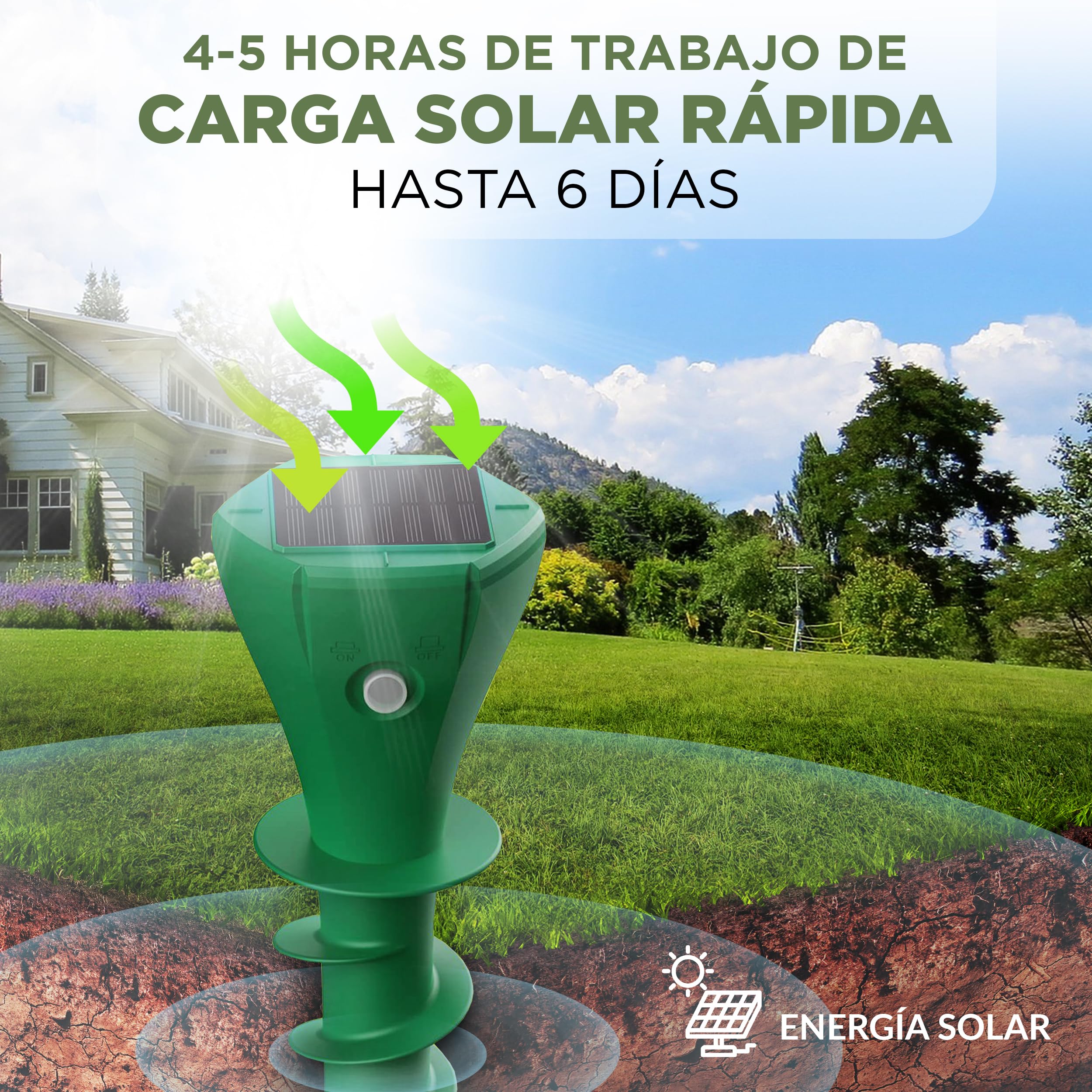 ISOTRONIC Repelente Solar para Topos, topillos y Serpientes – Incluye estaca para el Suelo – Alcance Efectivo de 700 m² (4 Unidades)