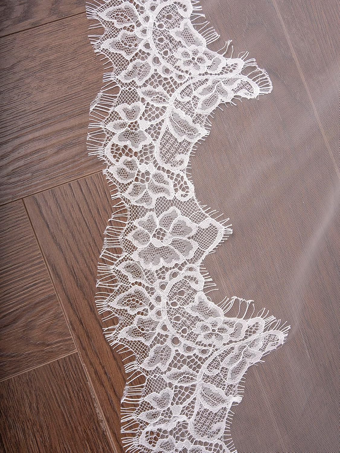 Cathedral Length Lace Edge Lightweight Wedding Bridal Veil with Comb for Bride