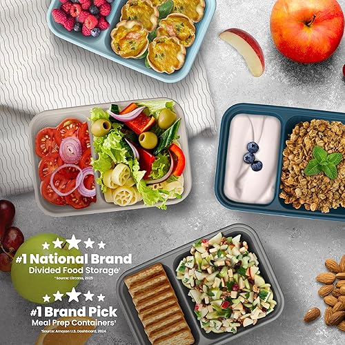 Miniatura 2 de Bentgo Prep - Recipientes de 2 compartimentos con tapas de ajuste personalizado, reutilizables, para microondas, duraderos, sin BPA, aptos para