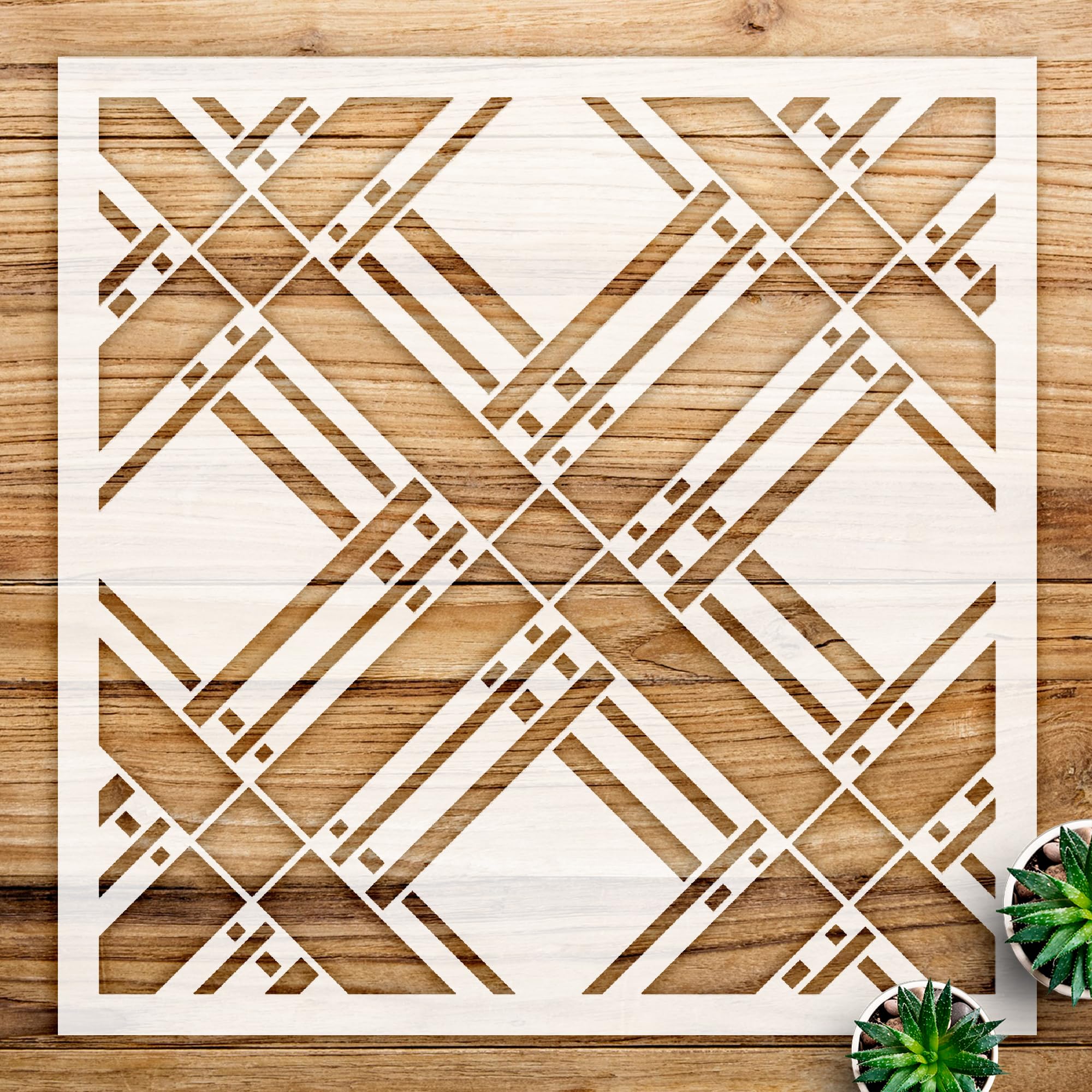 Diagonal Plaid Pattern Stencil for Walls and Crafts, Reusable Mylar Template, Ideal for Home Decor and DIY Projects - Size A4 (8.5
