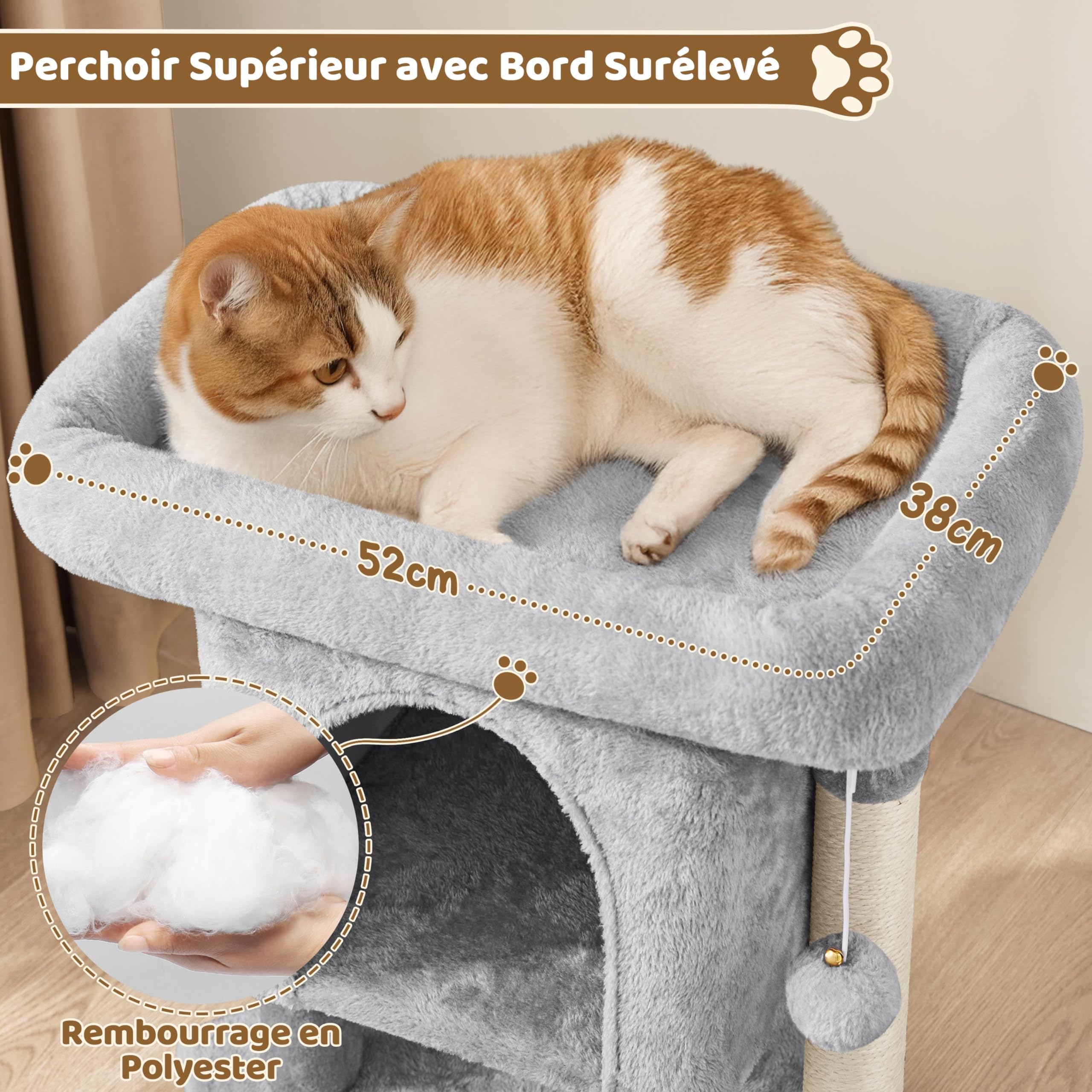 Yaheetech Arbre à Chat Design avec Niche et Plate-Forme Arbre-griffoir Tour pour Chat Hauteur 59cm Gris Clair