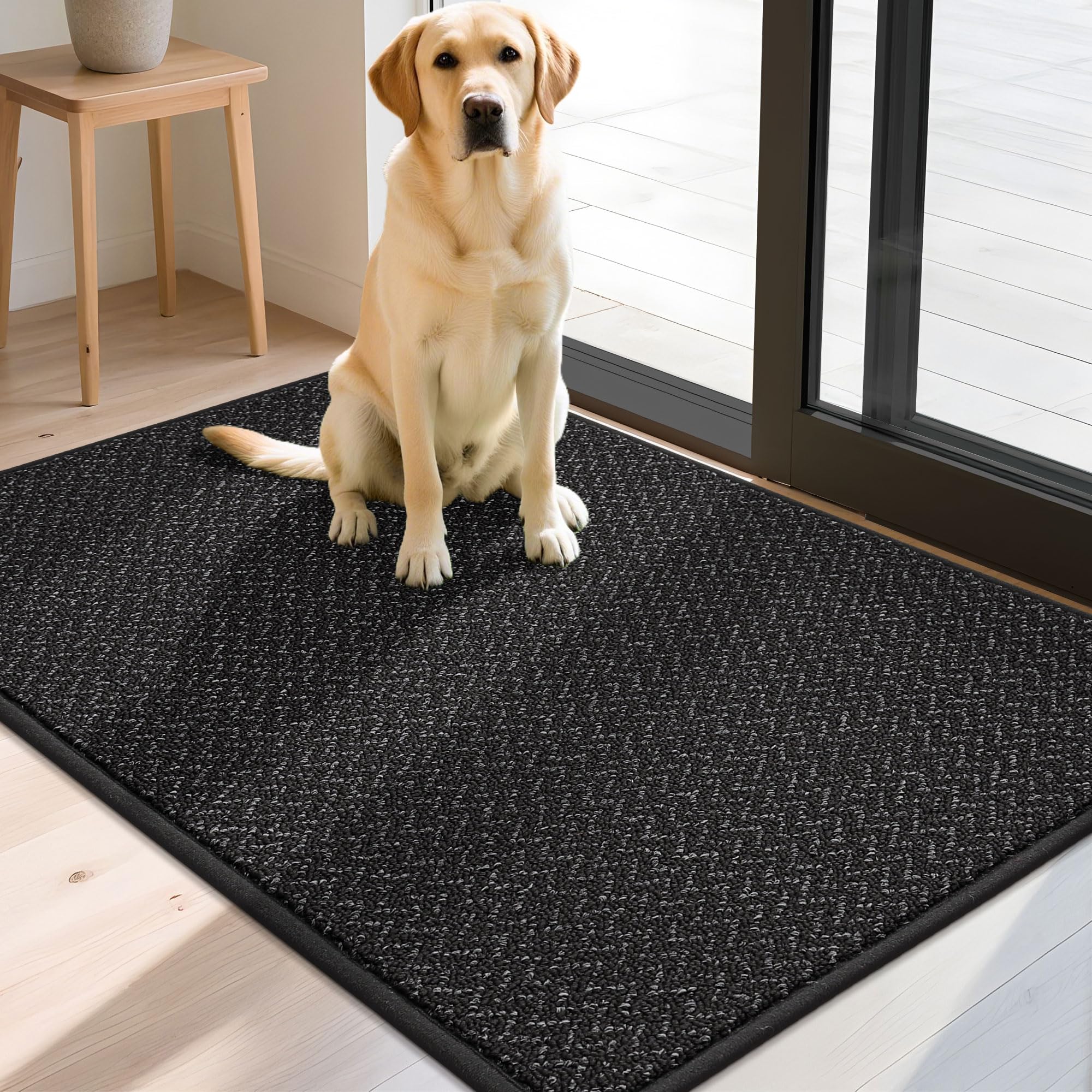 COSY HOMEER 80x120cm Indoor Door Mat, Non-Slip Washable Entrance Mat, Heavy Duty Dirt Trapper Rug, Super Absorbent Polypropylene Barrier Mat with TPR Backing for Entryway, 1cm Low Profile, Black — image 1