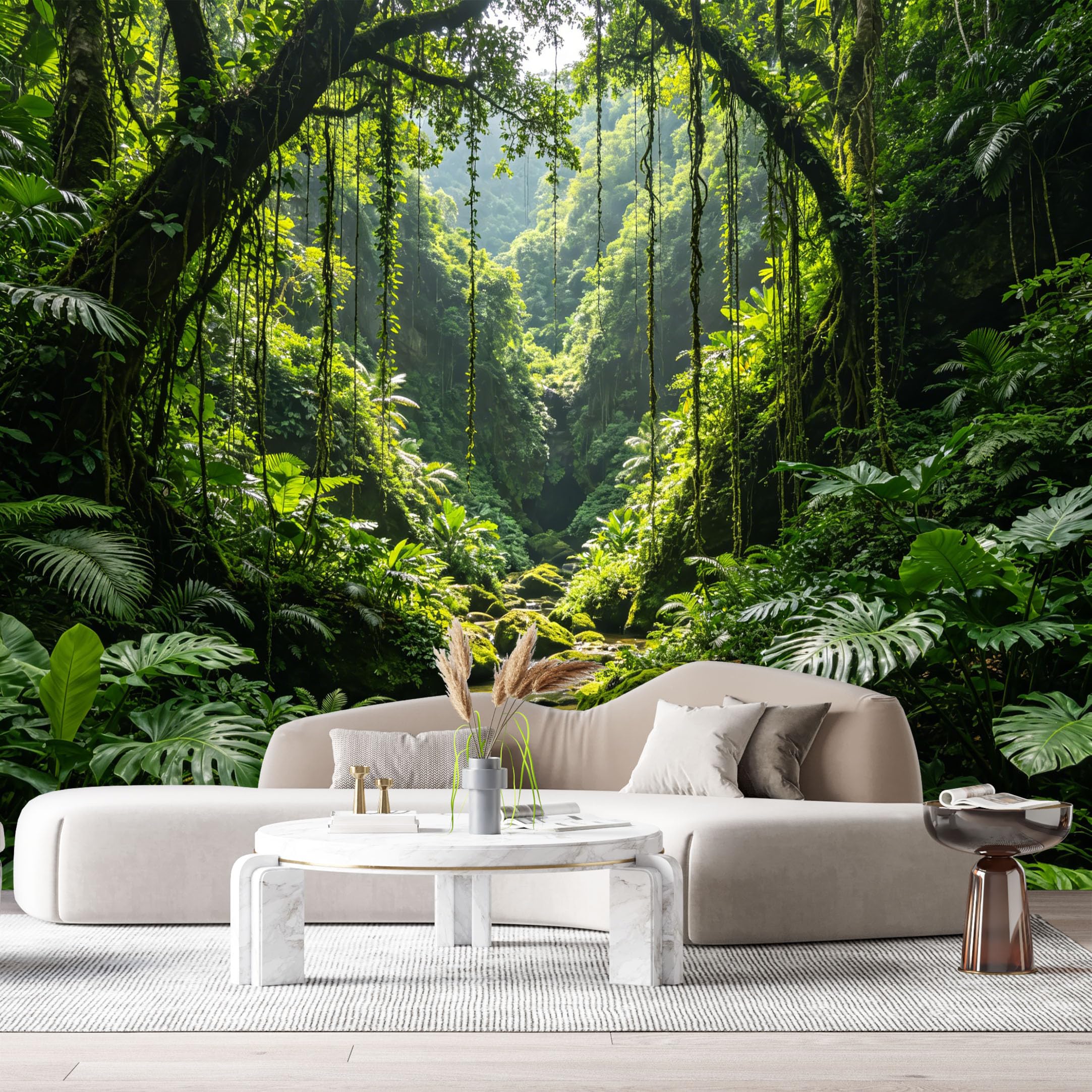 Custom Size Wall Murals Tropical Jungle Rainforest Stream Botanical Scenery 3D Wall Fabric Removable Large Wallpaper for Photo Living Room Bedroom Decor