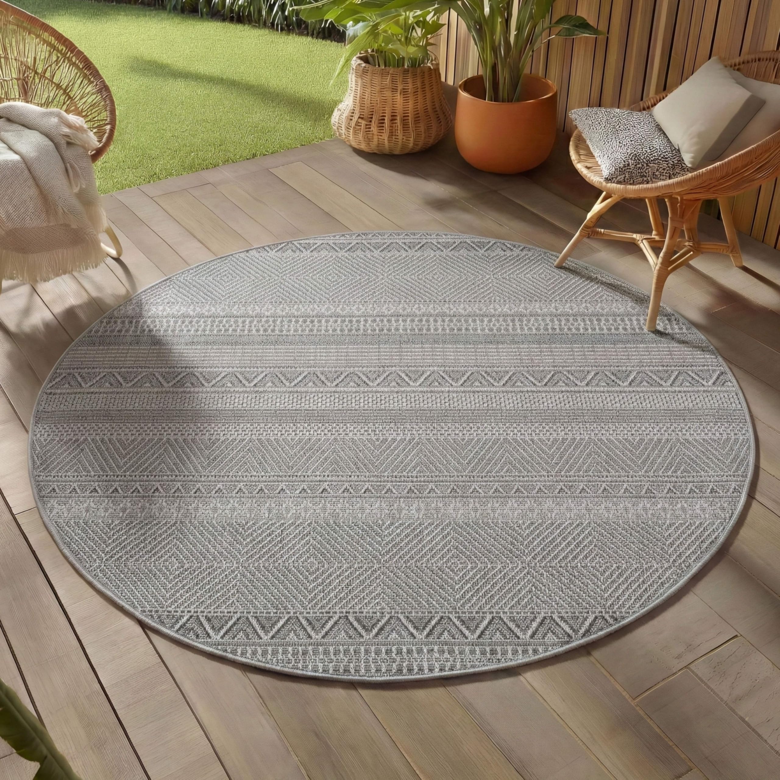 Teppium Outdoor Teppich Beige, Wetterfest & UV-beständig, ideal für Küche, Balkon, Terrasse auch Wohnzimmer und Esszimmer, Skandinavisches Boho-Design