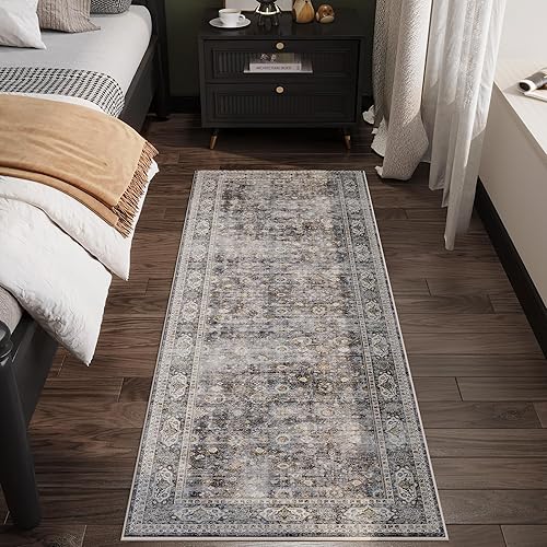 Miniatura 7 de Alfombra de pasillo lavable con respaldo de goma de 2 pies 6 x 8 pies, 100% poliéster, alfombra vintage para entrada interior, cocina, lavandería,