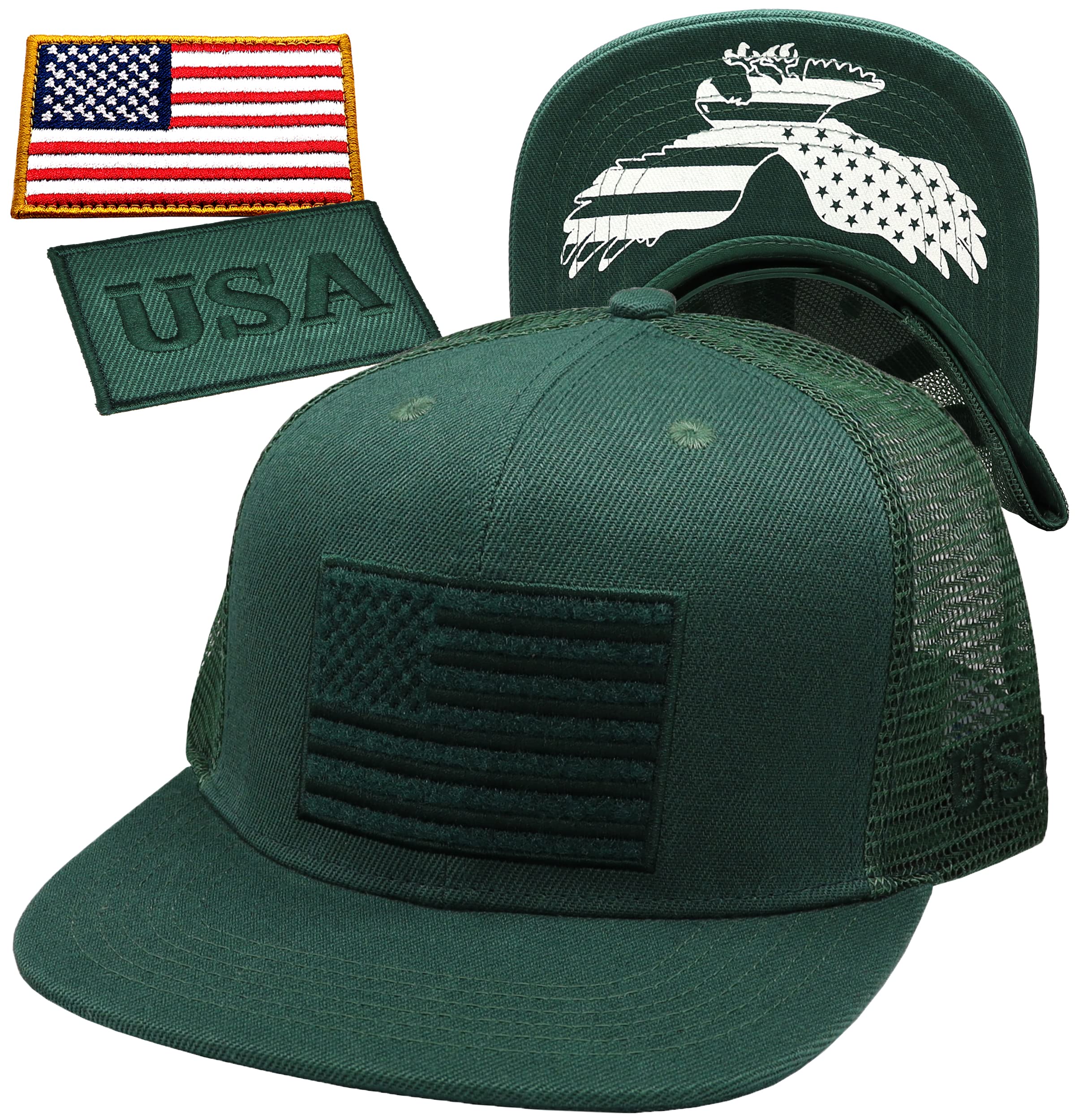 Antourage American Flag Unisex Baseball Hat for Men and Women | USA Flag Mesh Snapback Cap with 2 Patriotic Patches