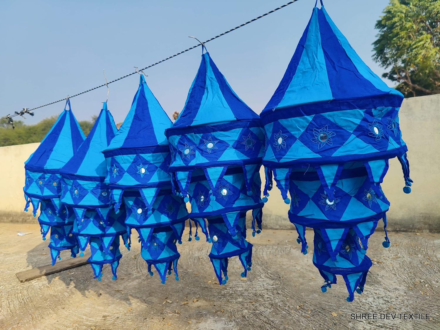 10 Pc Lot Lamps Lanterns Cotton Fabric Lampshades Boho Style Lantern Chic Lanterns Indian Decorative Blue Color Lamp