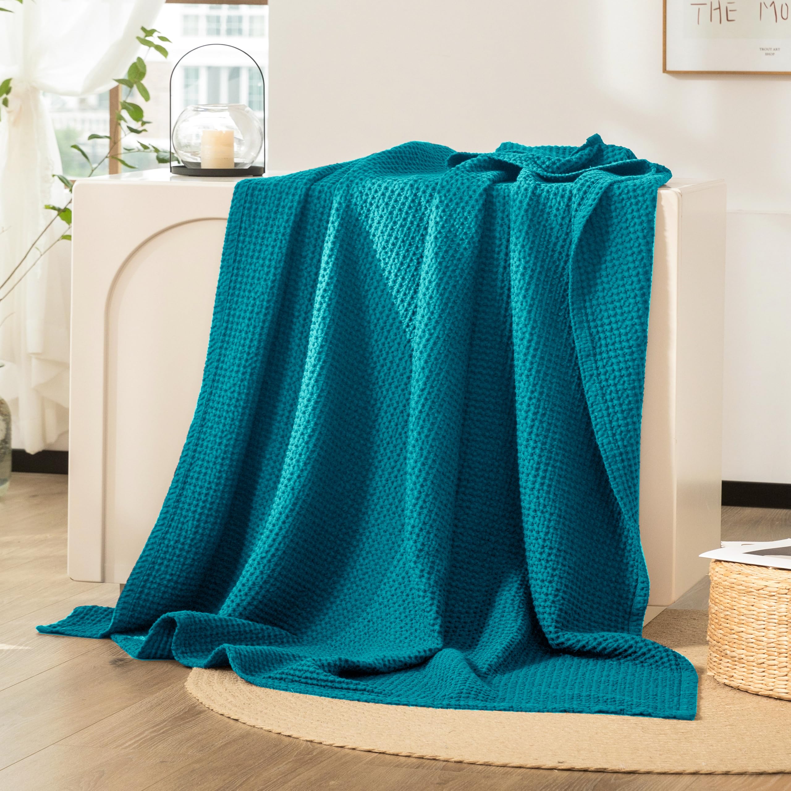 CHUFFED 100% Cotone Coperta 220 x 240 cm, Morbida e Traspirante Trapunta, Motivo a Gabbia Leggera come Coperta per Divano, Morbida e Soffice Coperta per Soggiorno, Divano o Poltrona Marrone Blu