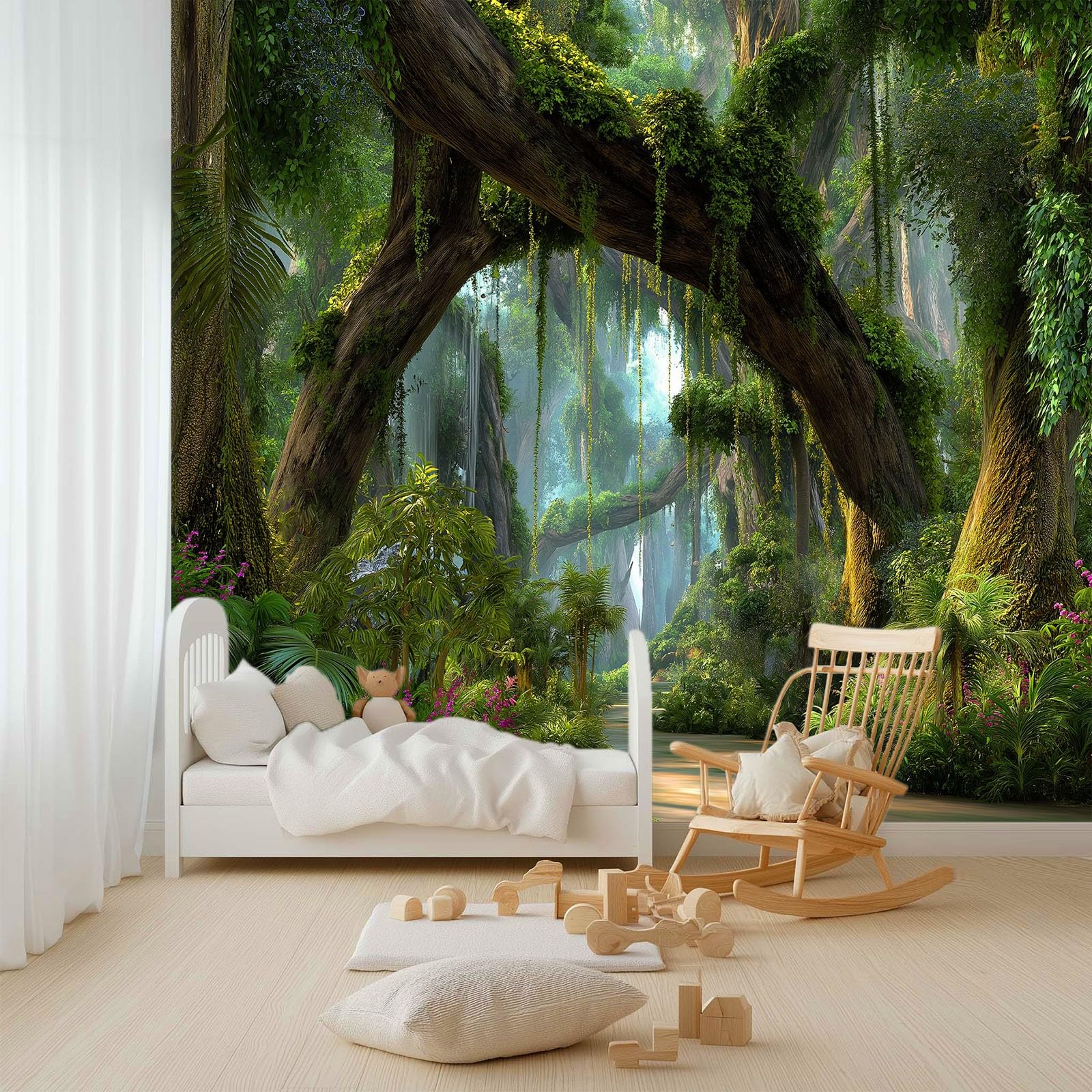 3D Fototapete Fantasy Tropen Regenwald 400 x 280 (B x H) Wandbild Magie Dschungel, Vliestapete für Wohnzimmer Schlafzimmer TV-Hintergrund – Moderne Wanddeko Grün