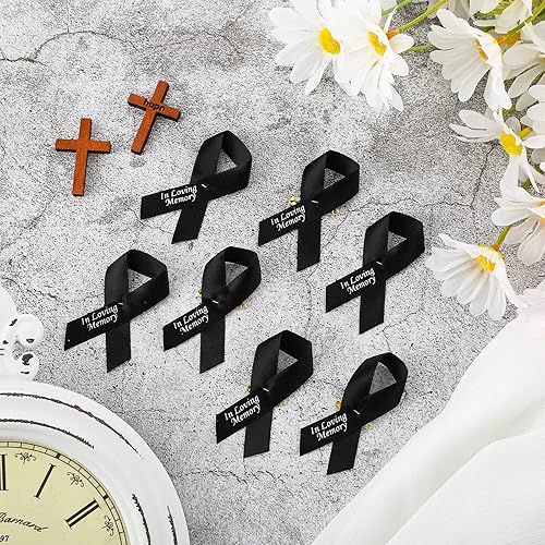 Miniatura 3 de 50 pines de cinta funeraria, cinta conmemorativa negra en cinta de memoria amorosa, cintas de condolencias con pasadores de seguridad para eventos