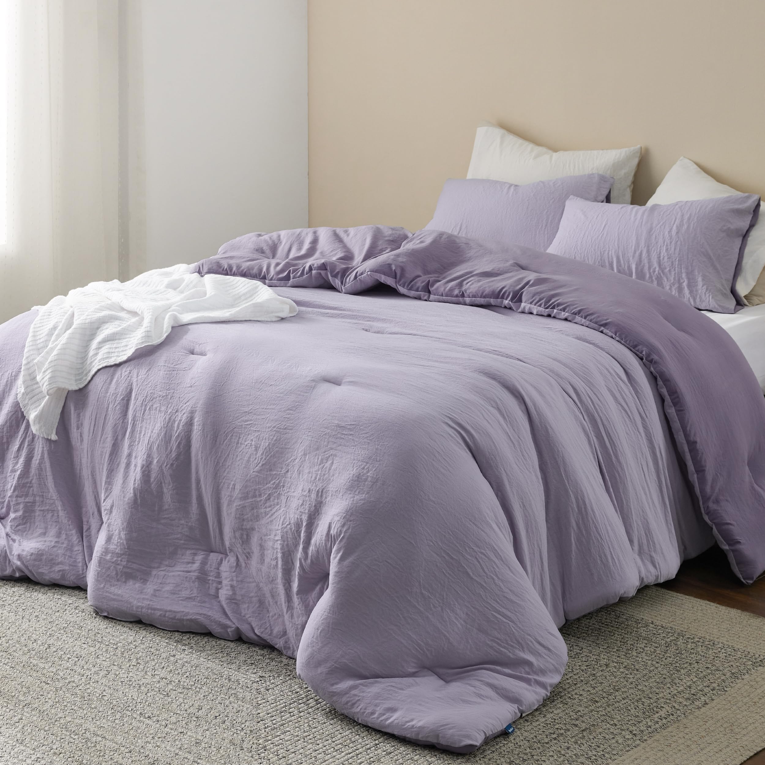Bedsure Bedding Comforter Sets Queen, Reversible Purple Prewashed Bed Comforter for All Seasons, 3 Pieces Warm Soft Bed Set, 1 Lightweight Comforter (90"x90") and 2 Pillowcases (20"x26")