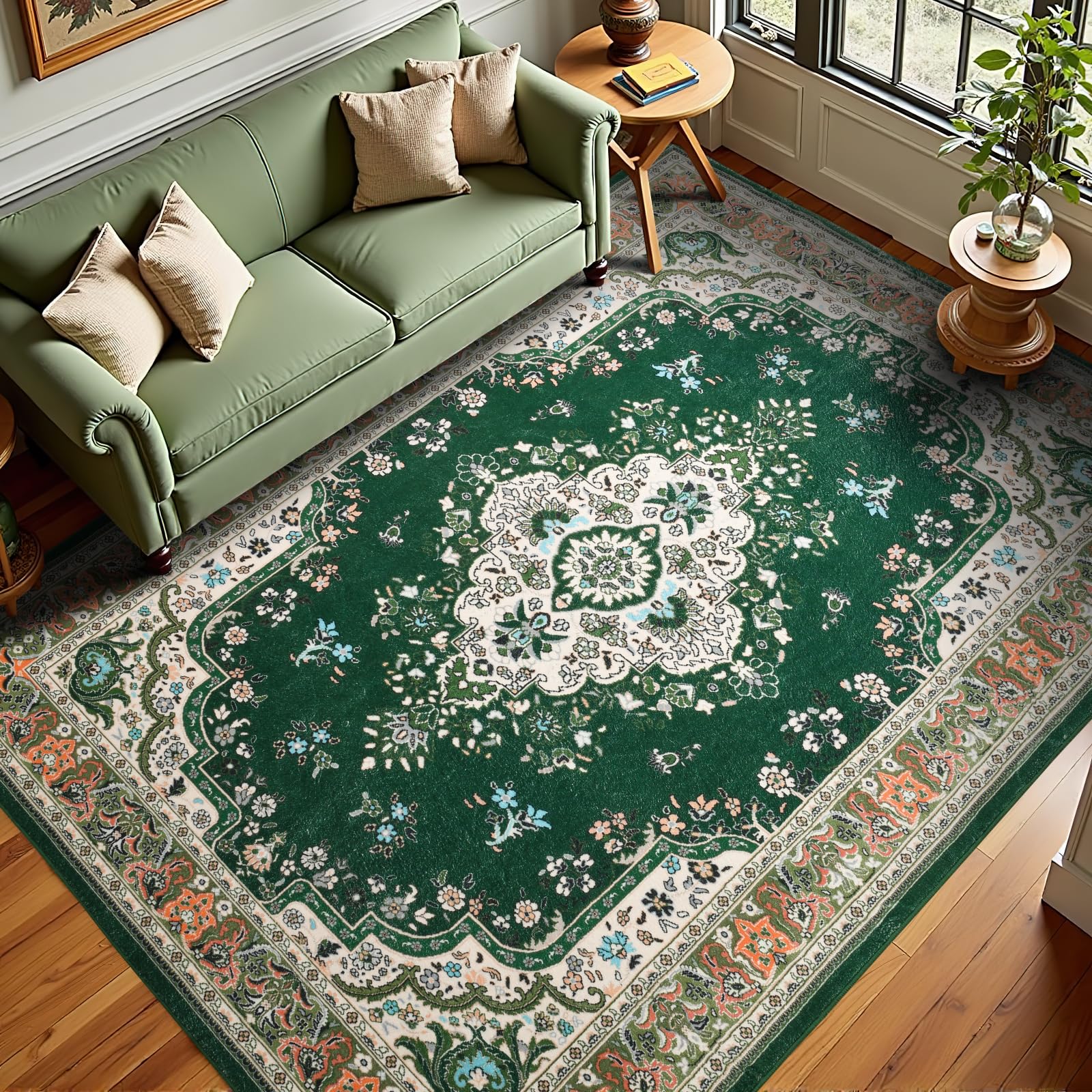 Tapis de chambre antidérapant en fausse laine vert 122 x 182 cm
