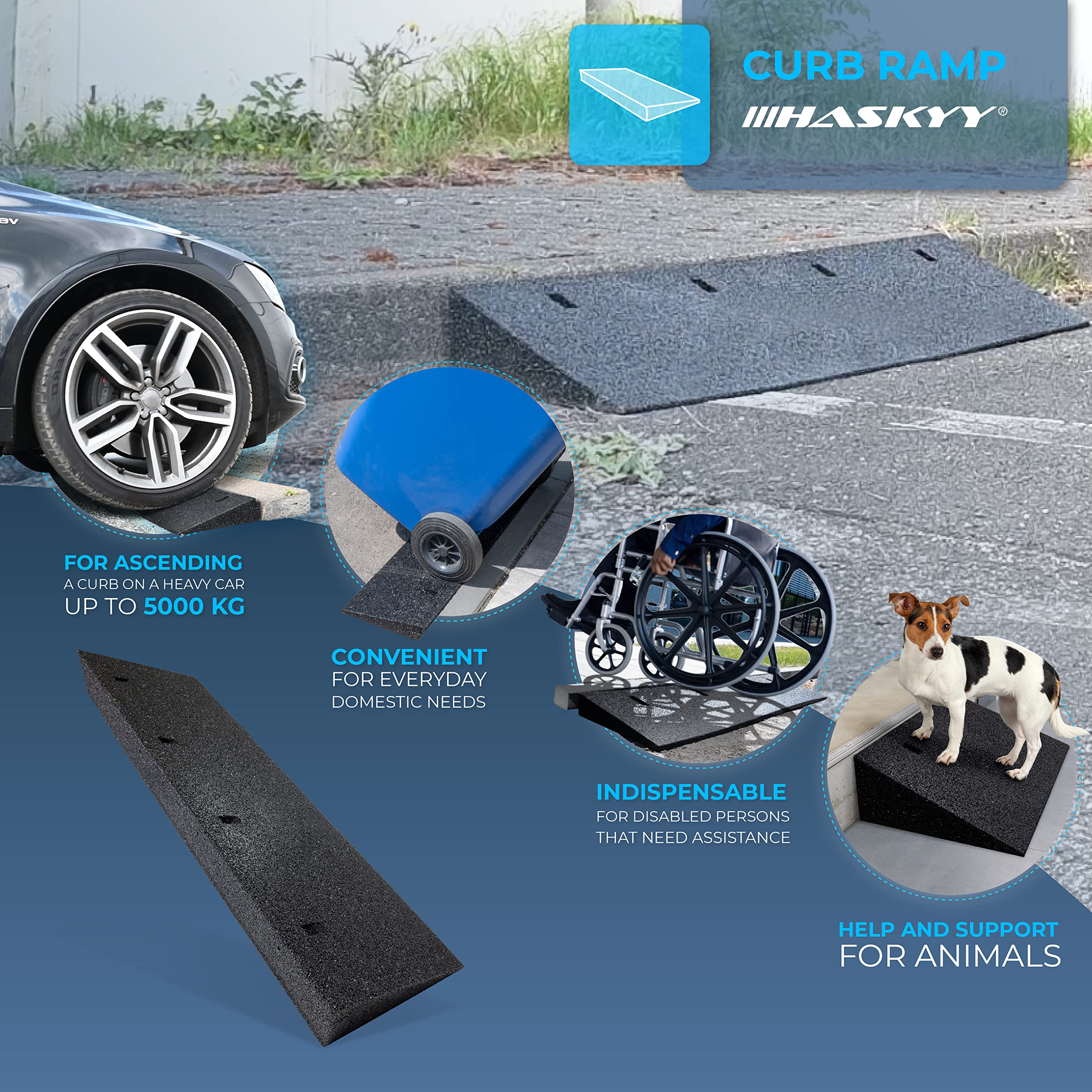 Rampa Per Marciapiede Bepco 100x25x8 Cm - In Gomma Con Rondelle Per Fissaggio | Per Carico E Soglie