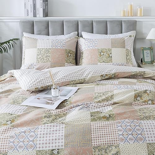 Miniatura 465 de HoneiLife - Juego de funda de edredón floral 100% algodón, 3 piezas, botánica, ropa de cama con cierre de cremallera y lazos en las esquinas