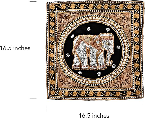 Miniatura 6 de AeraVida Elegante juego de 2 fundas de almohada cuadradas de terciopelo y perlas de elefante tailandés (negro)  Fundas de almohada decorativas