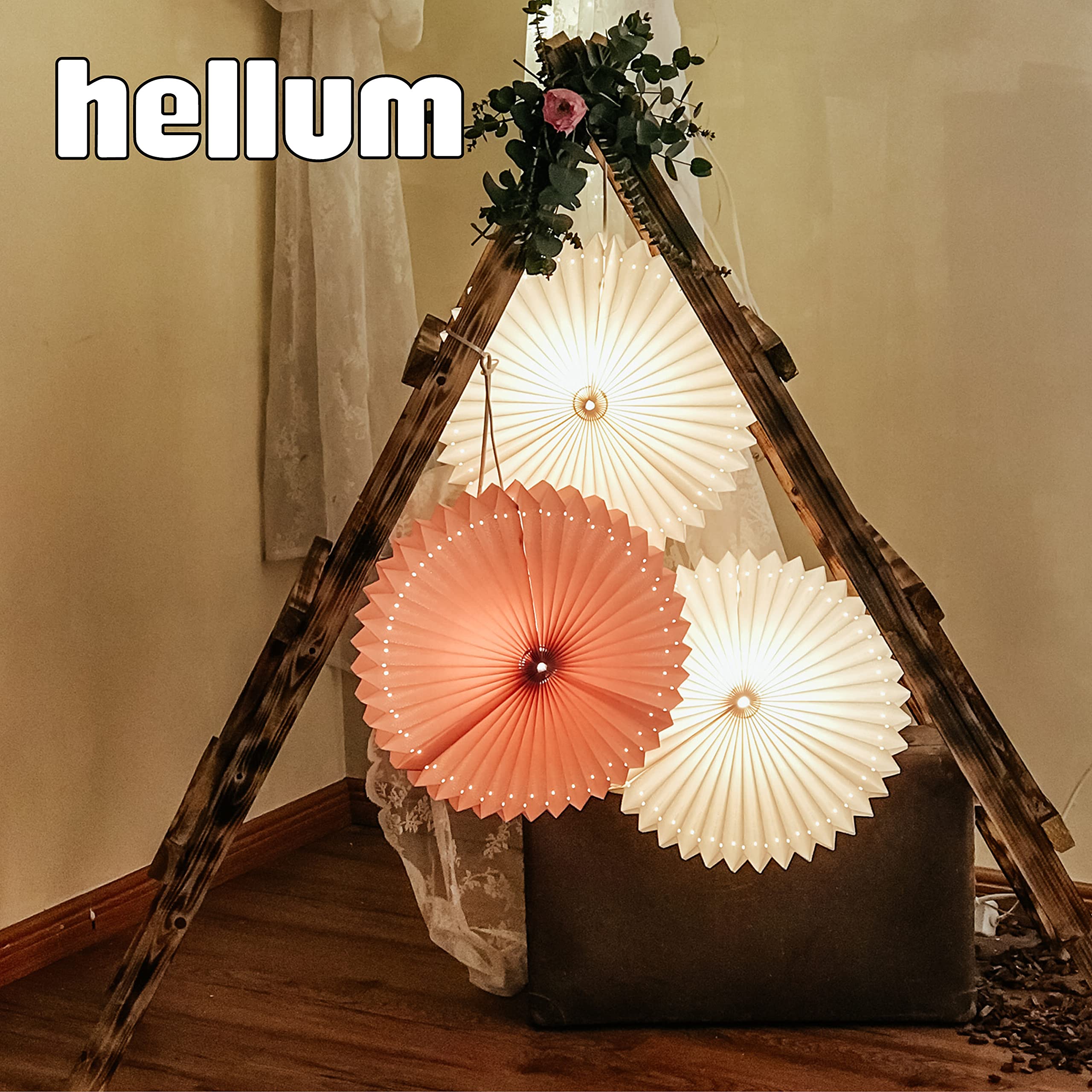 hellum Sunny Lampion wetterfest outdoor weiß, Ø60cm, Stecker inkl. LED | Outdoor Lampenschirm mit PVC-Beschichtung inkl. LED E14 warmweiß, Lampion outdoor groß für Garten, Party, Hochzeit 523607