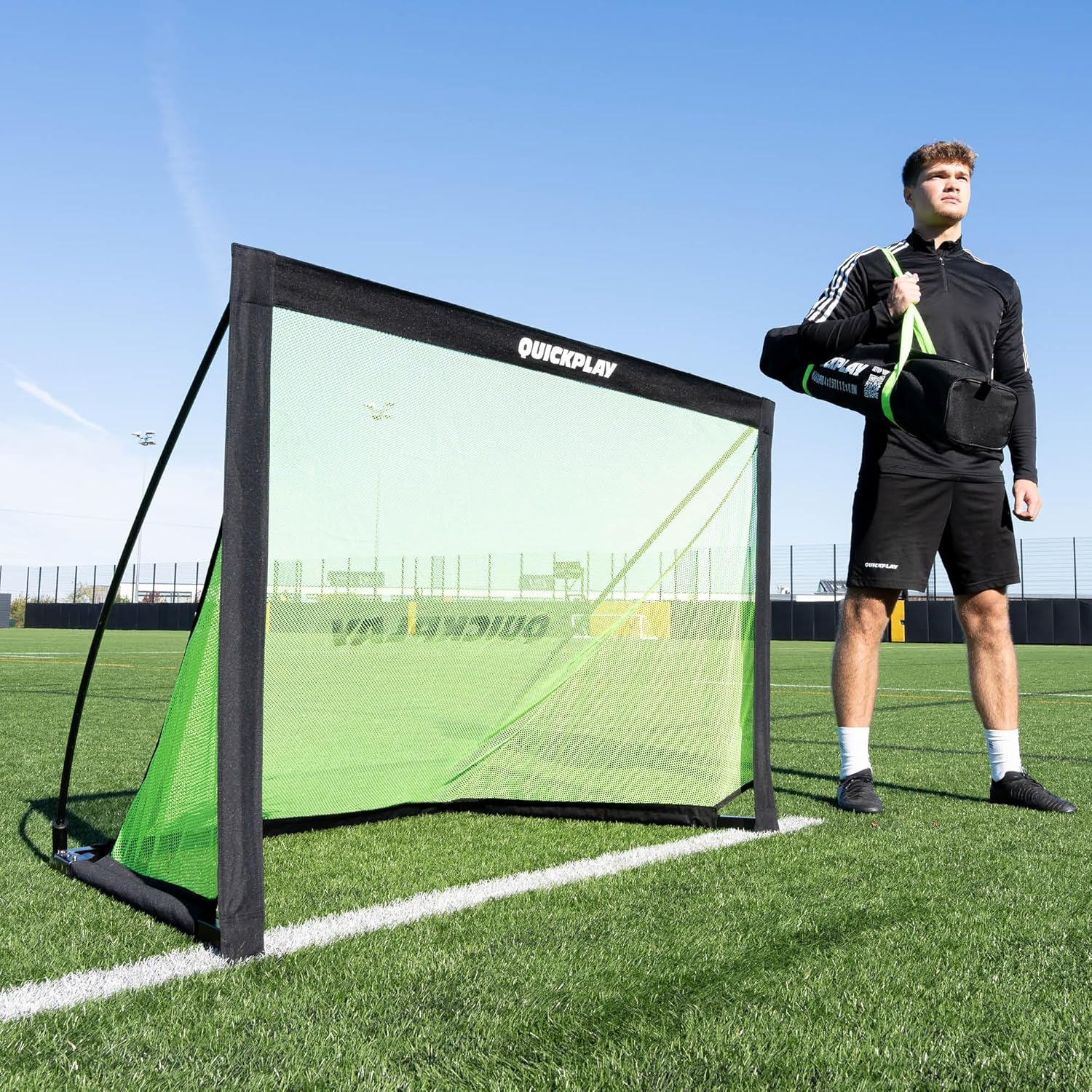 QuickPlay Kickster Pro Portable Soccer Goals - Fast Setup Folding Soccer Goal with Weighted Base & Pre-Attached Net - Durable Mini Soccer Goals for Backyard Training, Outdoor Play & Small-Sided Games