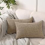 JIUZHEN 12x20 Inch Khaki Lin Jetez des housses d'oreiller 2, Décoration moderne ferme Oreillers Soft respirant Lavable Coussin zippé Coussins pour Canapé Chambre à coucher Accueil Décor