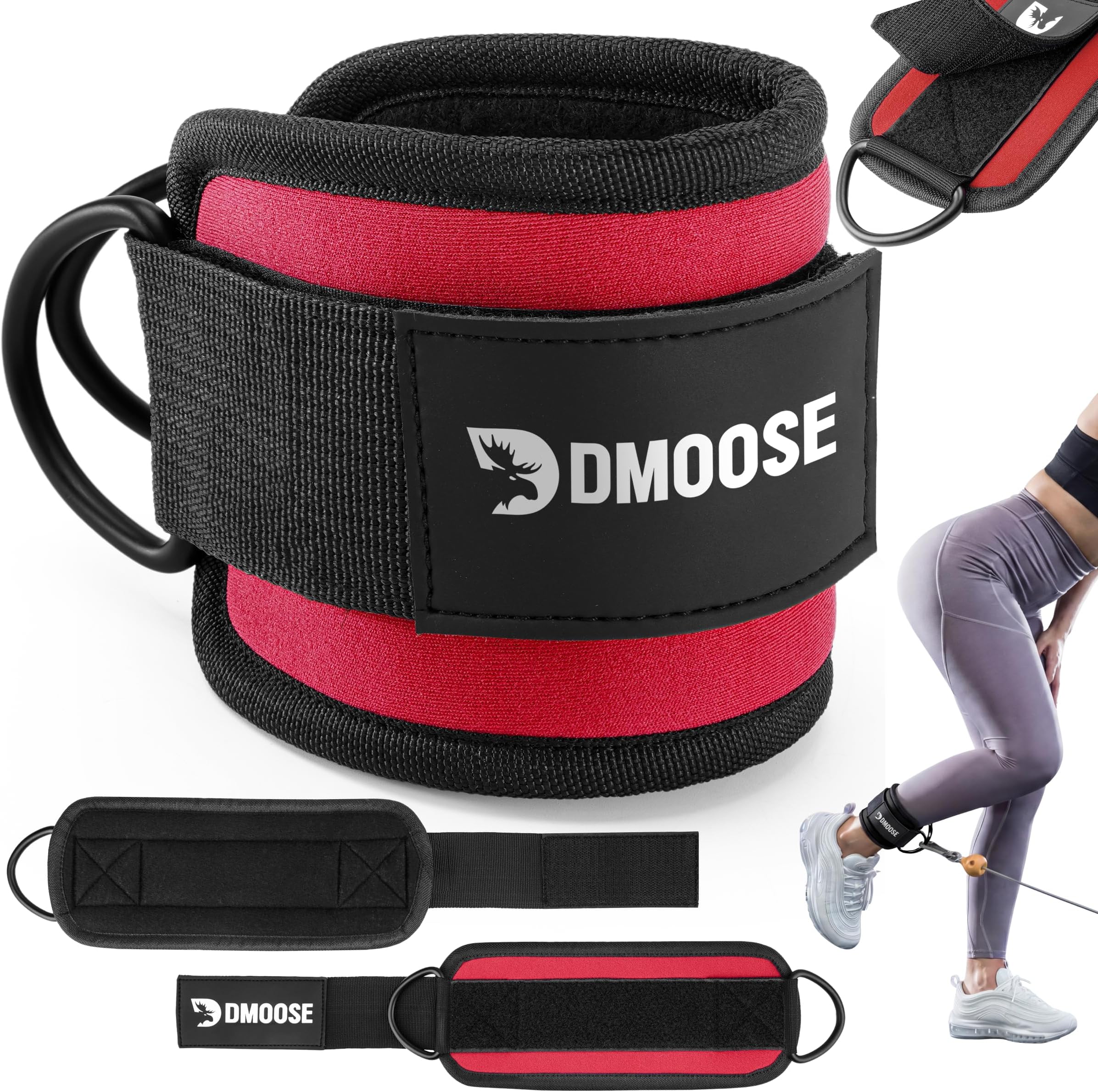 DMoose Fitness Ankle Strap for Cable Machine - One Size Fit with Premium Padding Cuffs, Ankle Bands for Working Out, Booty Workouts, Leg Extension, Hip Abductors, Kickbacks & Lower Body Exercises