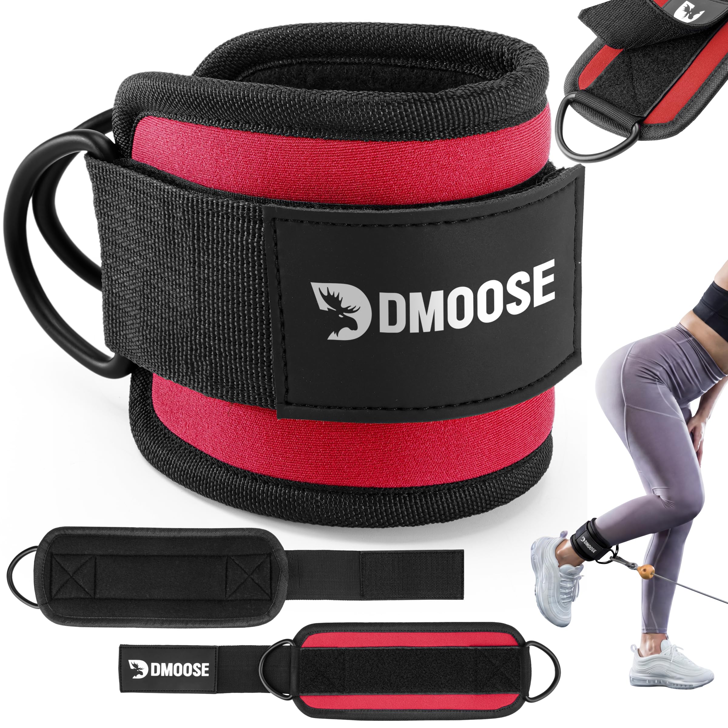 DMoose Ankle Strap for Cable Machine - One Size Fit with Premium Padding, Workout Kickback Ankle Cuffs, Ankle Bands for Working Out, Booty Workouts, Leg Extension, Hip Abductors &amp; Lower Body Exercises