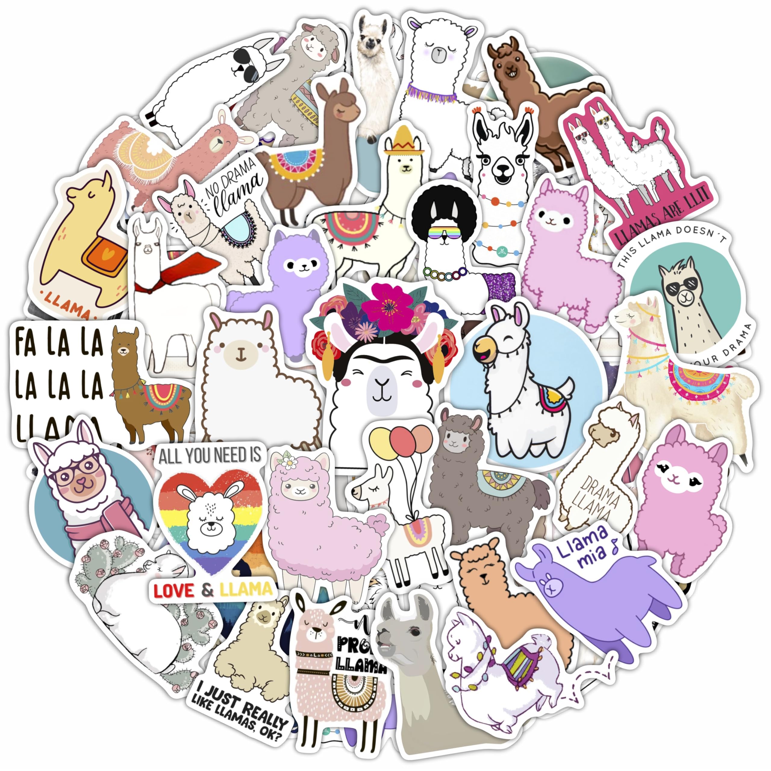 BulbaCraft 100Pcs Llama Stickers for Water Bottles & Laptop Decals - Llama Party Supplies, Gifts for Women & Men